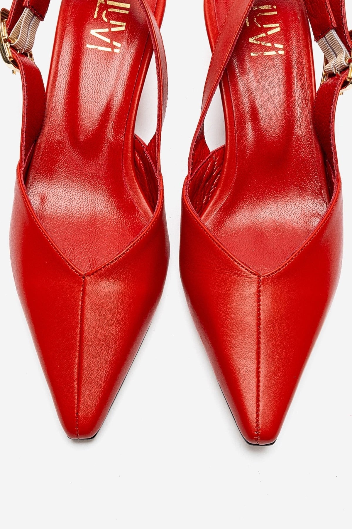 DIORIS - Red Genuine Leather Kitten Heel Pump – side view showing leather, red, Vowalisse