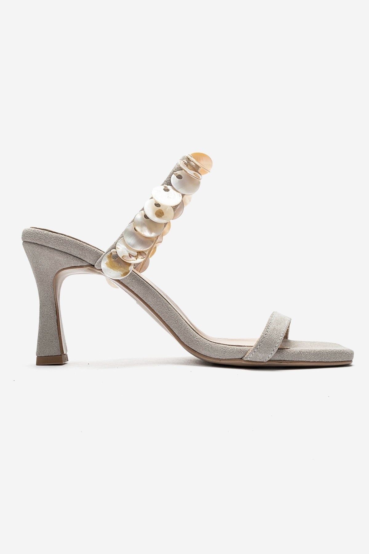 ARUND - Beige Genuine Leather Slim-Heeled Mule – heel view showing leather, suede, Vowalisse