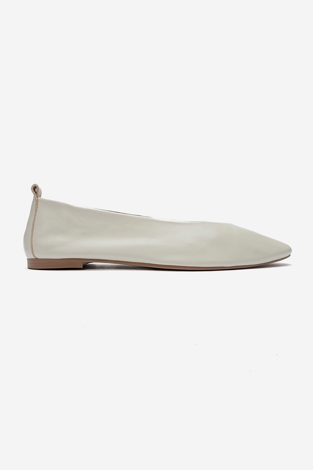 JENAS - Off-White Genuine Leather Ballet Flat – heel view showing leather, white, Vowalisse