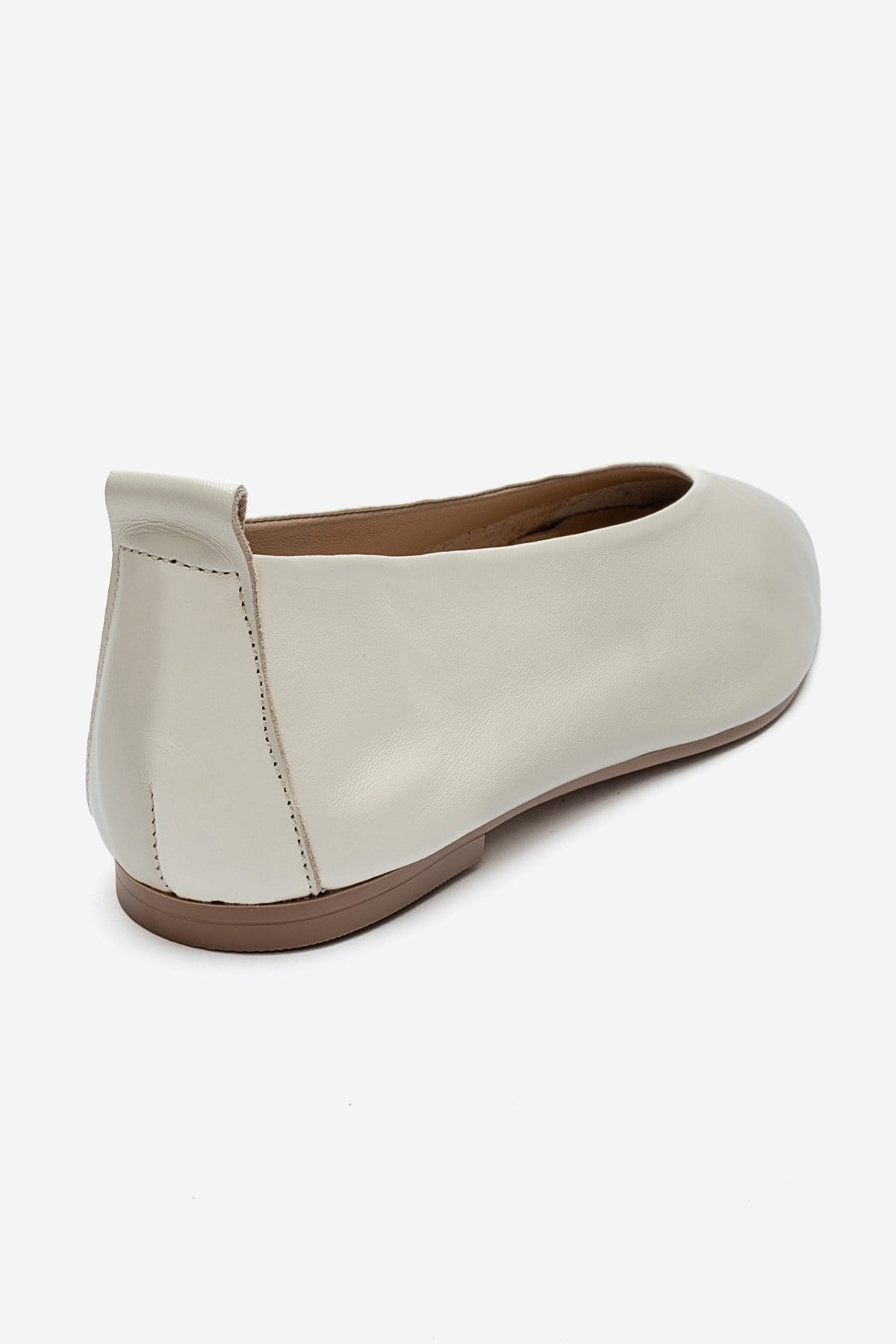 JENAS - Off-White Genuine Leather Ballet Flat – back view showing leather, white, Vowalisse