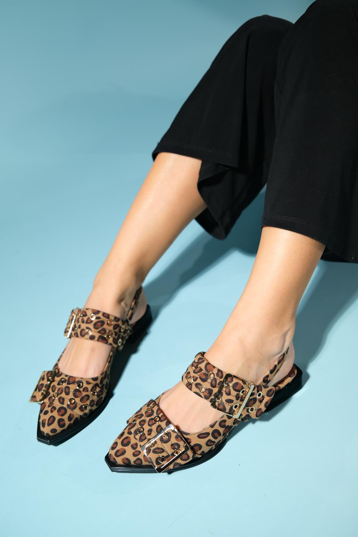 Paloma - Black Yellow Patterned Gold Buckle Sandal – side view showing leather, black, gold, Vowalisse