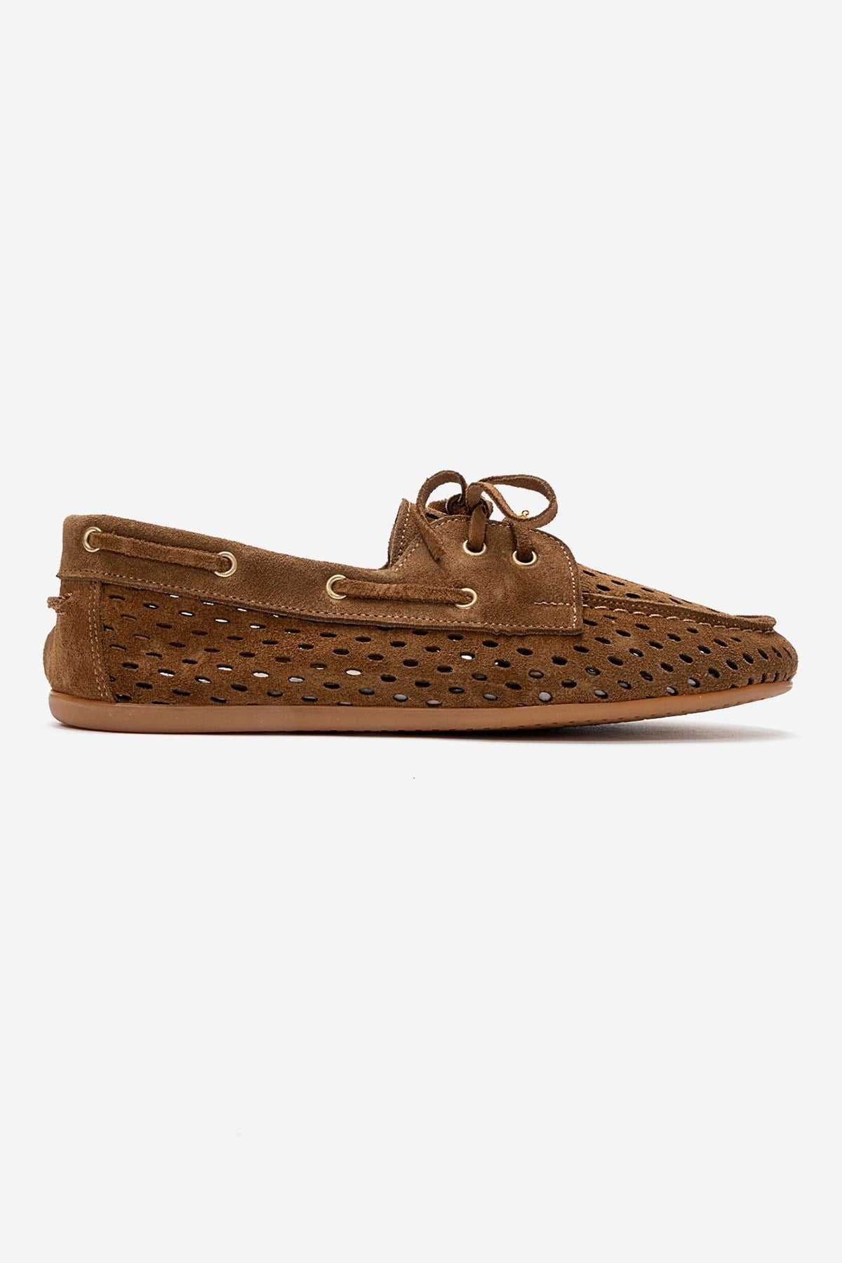 STEVO - Cognac Suede Genuine Leather Lace-Up Loafer – heel view showing lace, leather, suede, Vowalisse