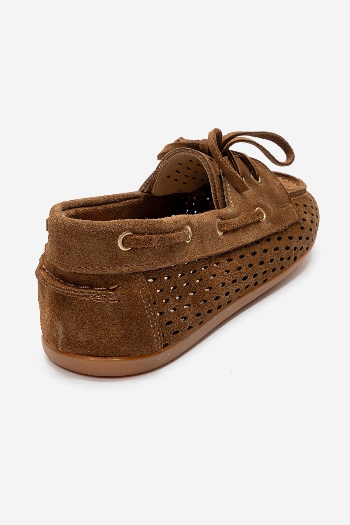 STEVO - Cognac Suede Genuine Leather Lace-Up Loafer – back view showing lace, leather, suede, Vowalisse