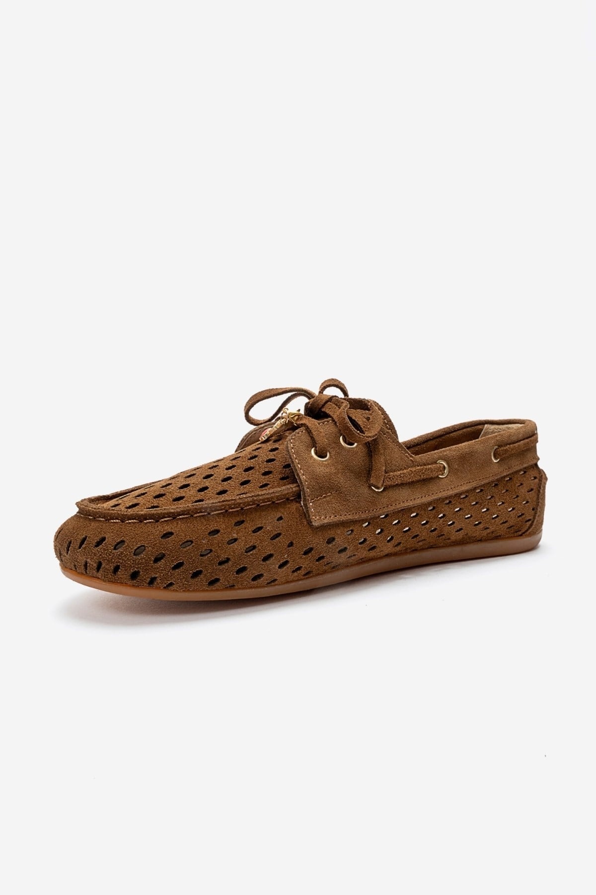 STEVO - Cognac Suede Genuine Leather Lace-Up Loafer – top view showing lace, leather, suede, Vowalisse
