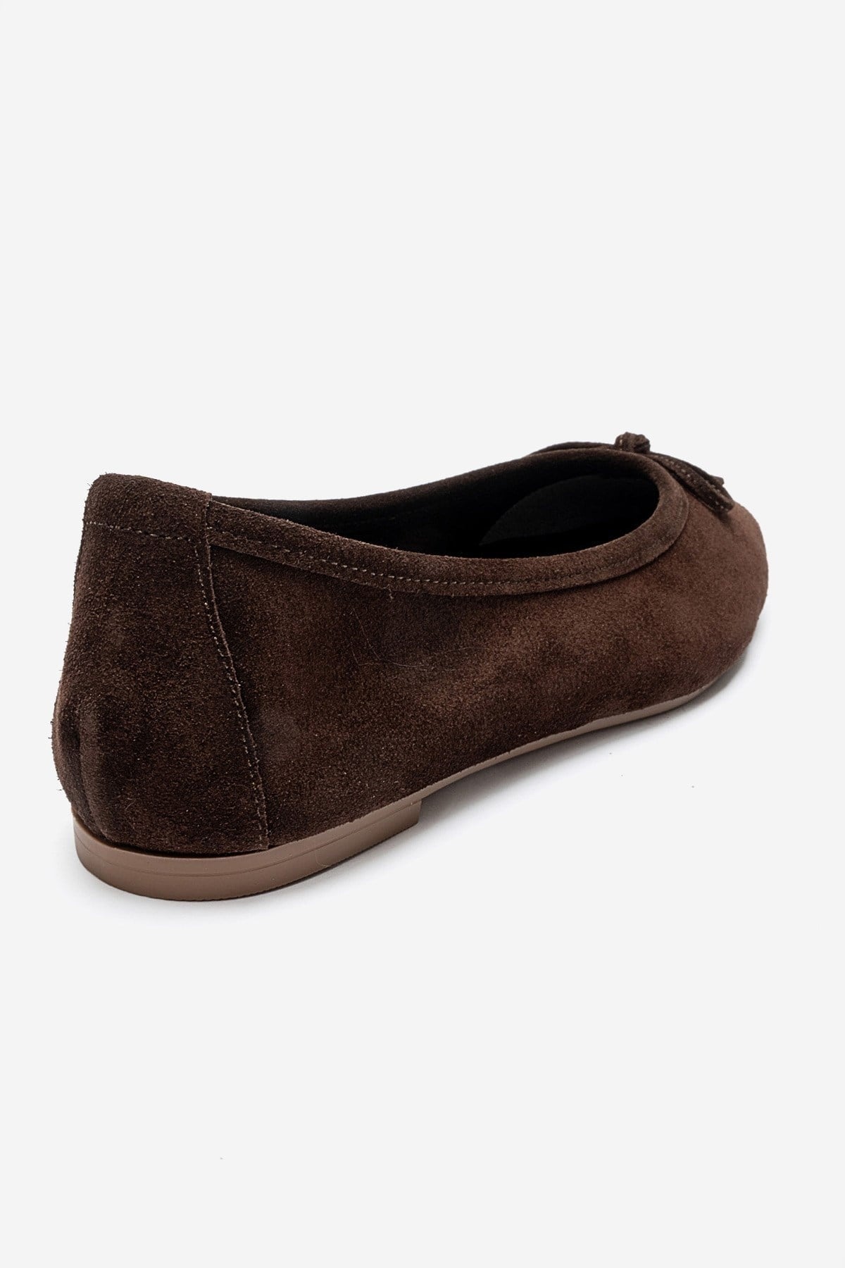UMIEL - Brown Genuine Leather Bow Ballet Flat – back view showing bow, leather, suede, Vowalisse