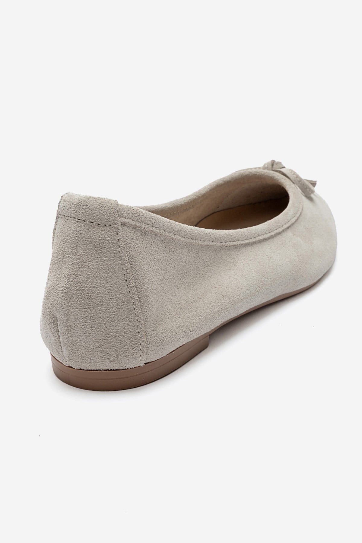 UMIEL - Beige Genuine Leather Bow Ballet Flat – back view showing bow, leather, suede, Vowalisse