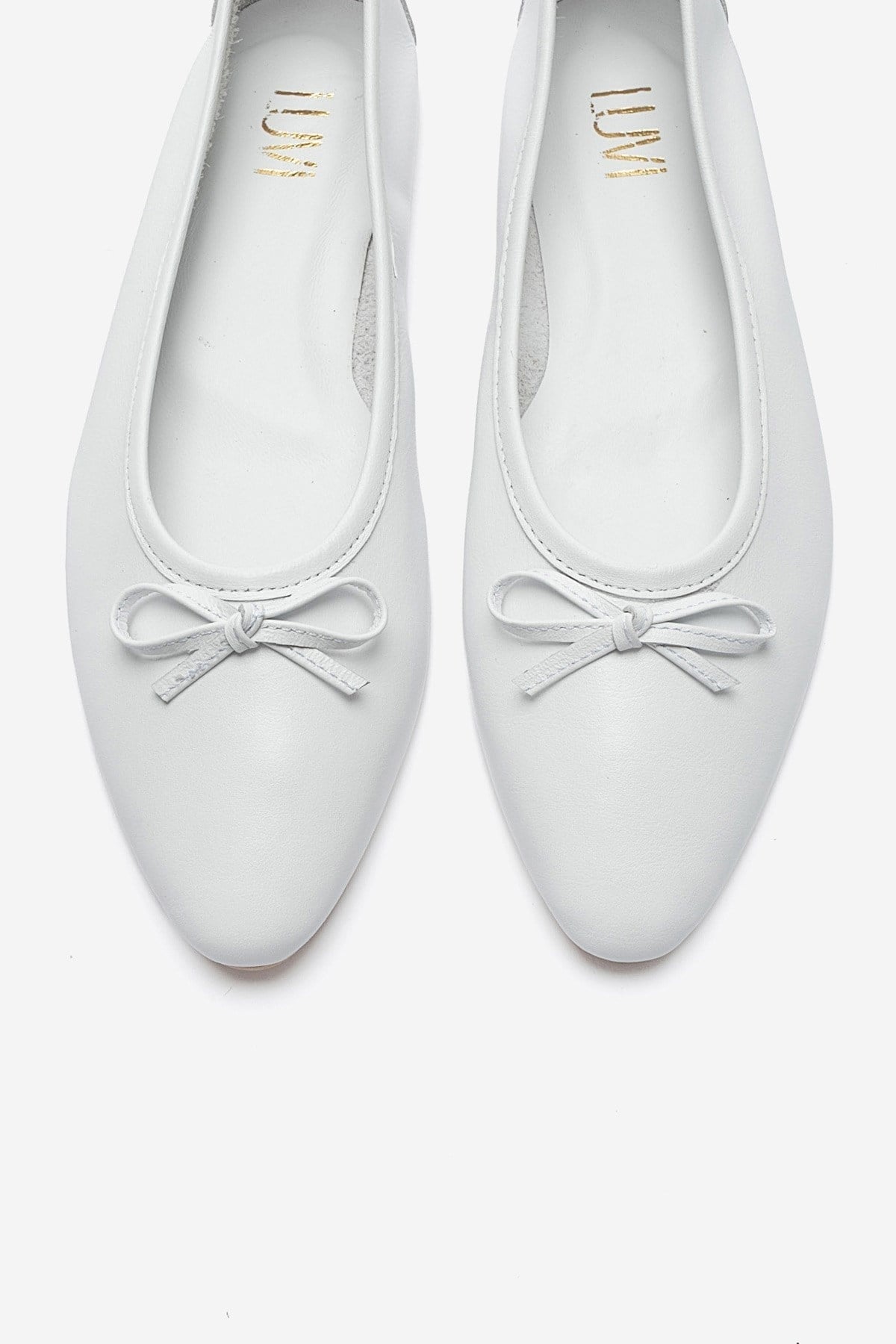 UMIEL - White Genuine Leather Bow Ballet Flat – side view showing bow, leather, white, Vowalisse