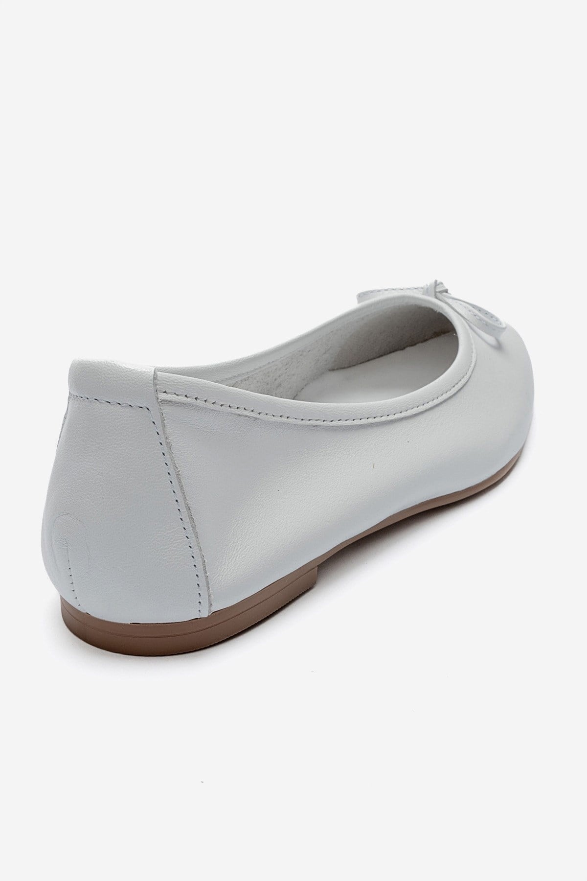 UMIEL - White Genuine Leather Bow Ballet Flat – back view showing bow, leather, white, Vowalisse