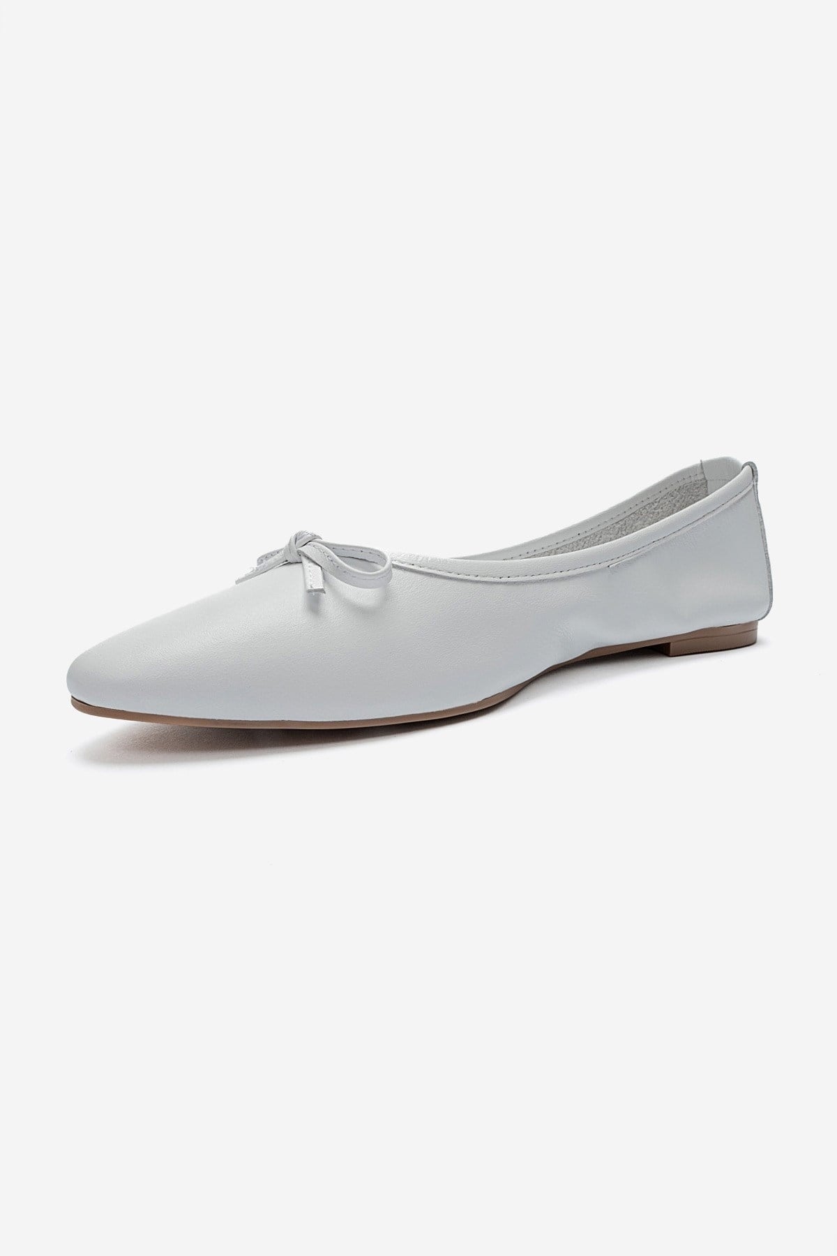 UMIEL - White Genuine Leather Bow Ballet Flat – top view showing bow, leather, white, Vowalisse