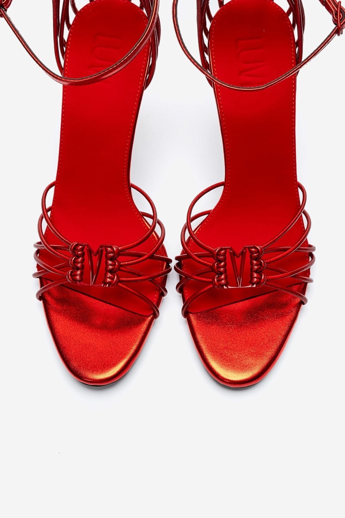 ARONA - Red Stiletto Pump – side view showing leather, red, Vowalisse