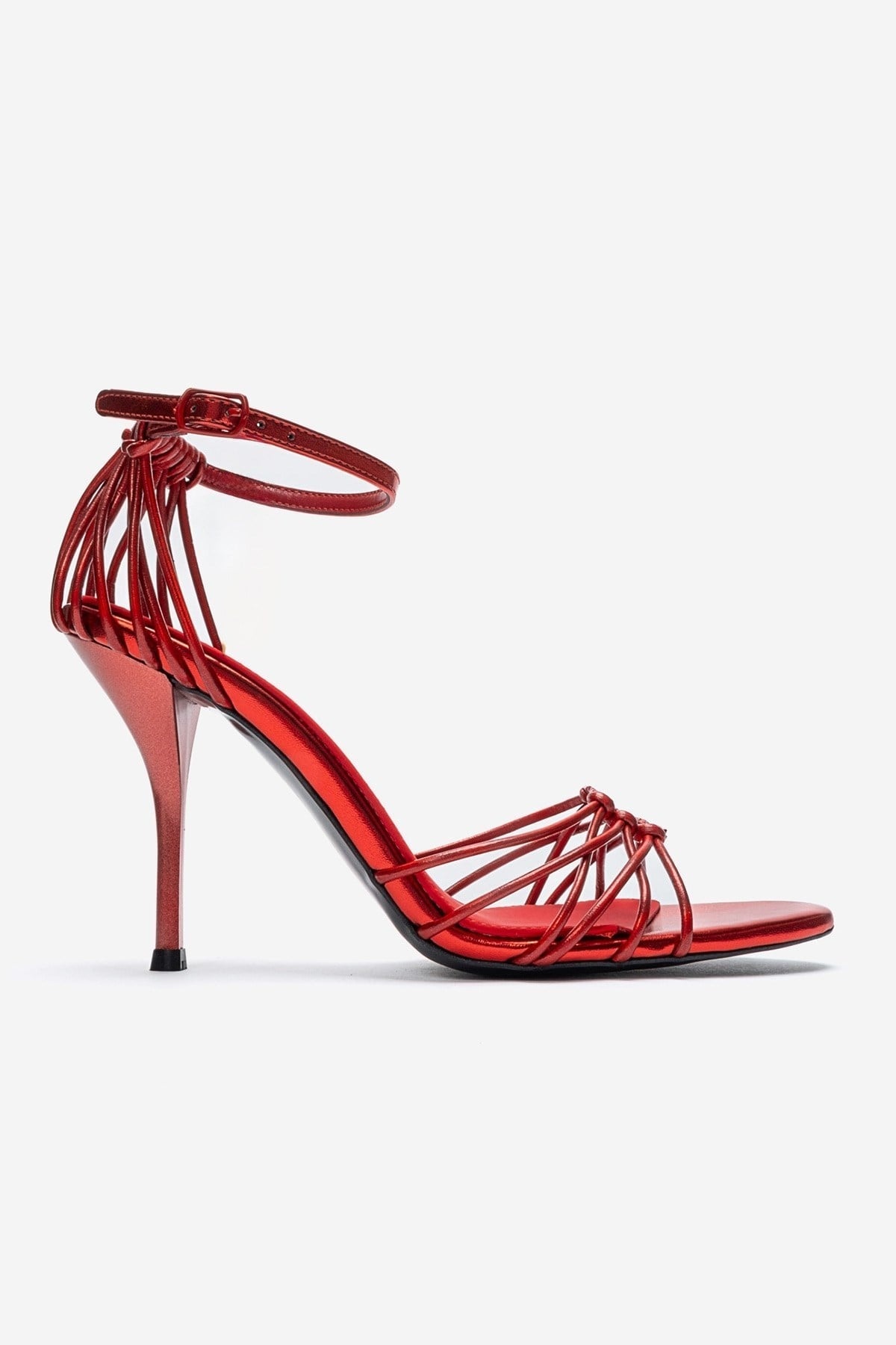 ARONA - Red Stiletto Pump – heel view showing leather, red, Vowalisse