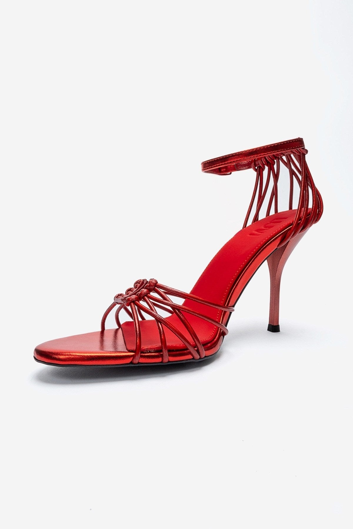 ARONA - Red Stiletto Pump – top view showing leather, red, Vowalisse