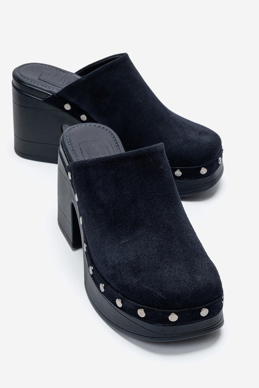 BELLUNE - Navy Genuine Leather Platform Block Heel Mule