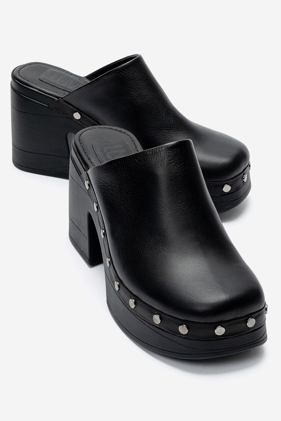 BELLUNE - Black Genuine Leather Platform Block Heel Mule