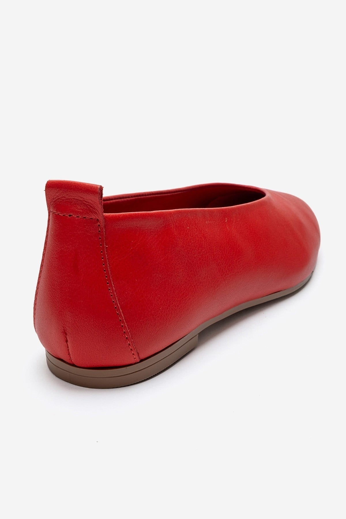 Jenas - Red Genuine Leather Pointed Toe Ballet Flat – back view showing leather, red, Vowalisse