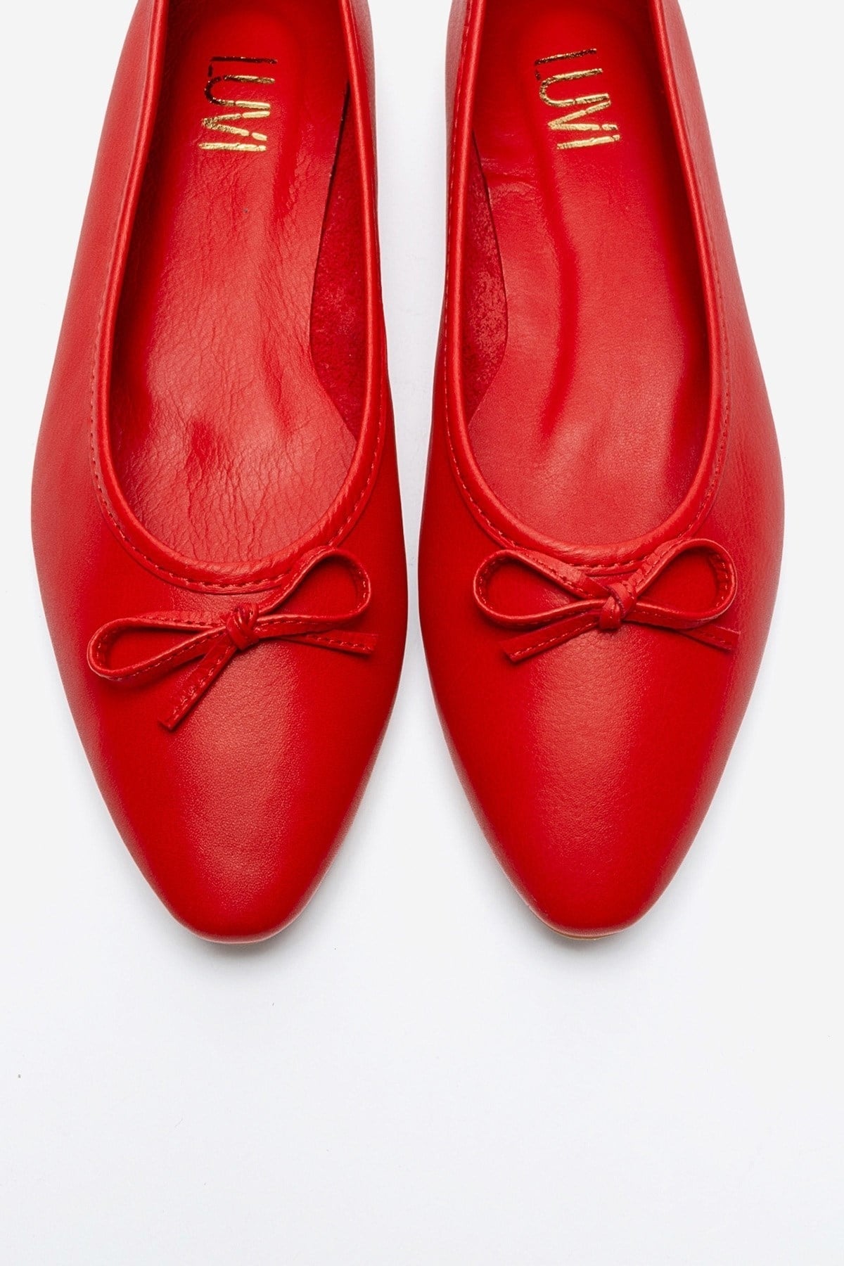 Umiel - Red Genuine Leather Bow Ballet Flat – side view showing bow, leather, red, Vowalisse