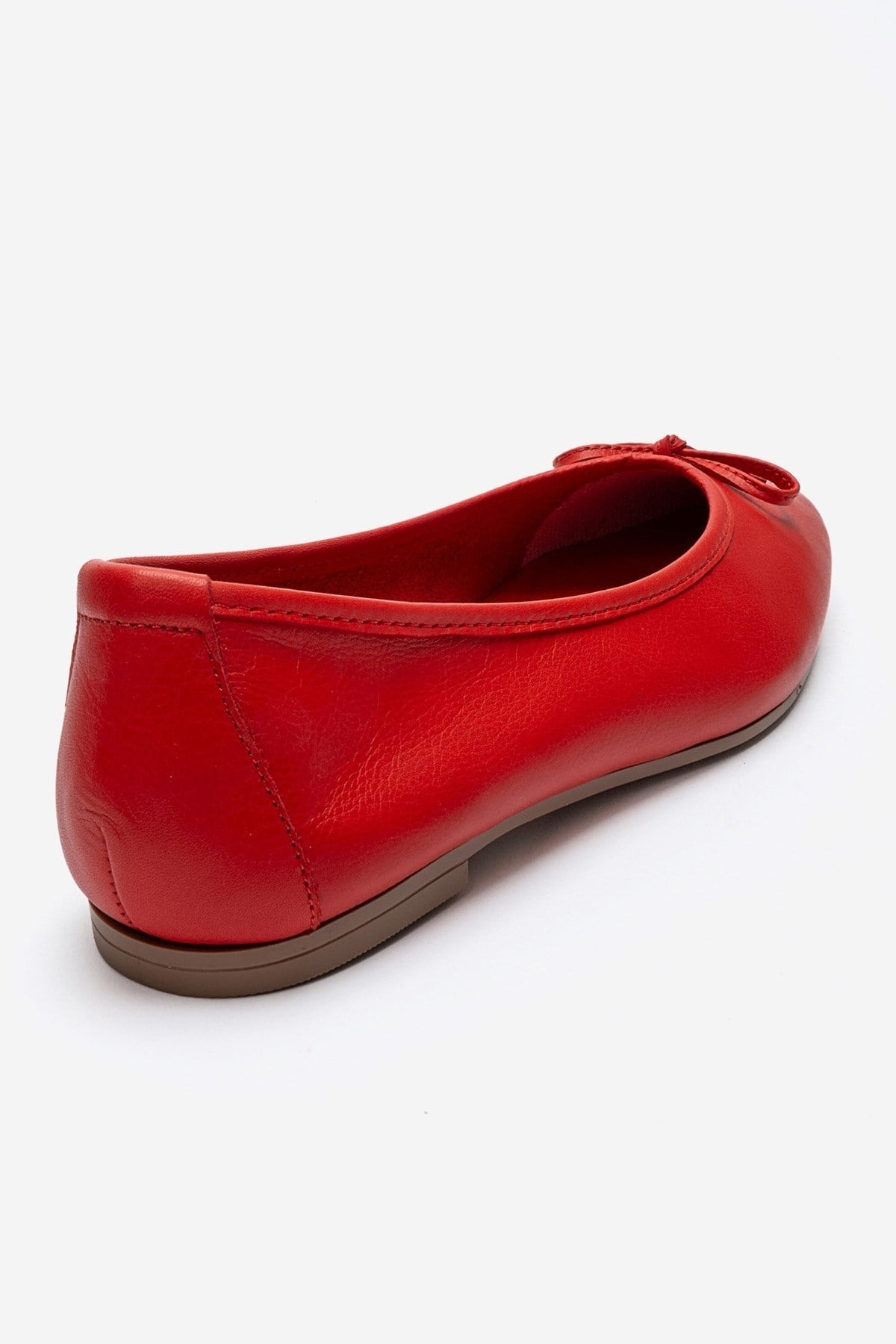 Umiel - Red Genuine Leather Bow Ballet Flat – back view showing bow, leather, red, Vowalisse