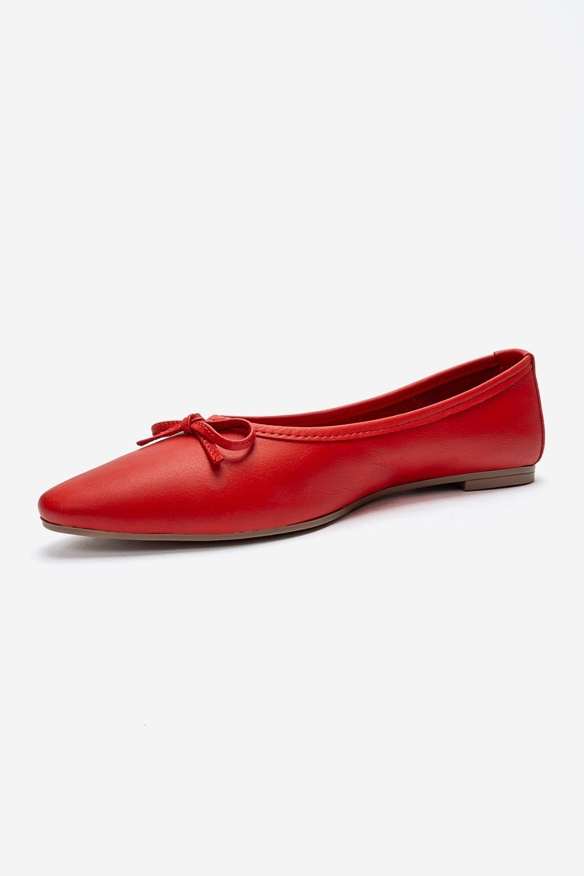 Umiel - Red Genuine Leather Bow Ballet Flat – top view showing bow, leather, red, Vowalisse