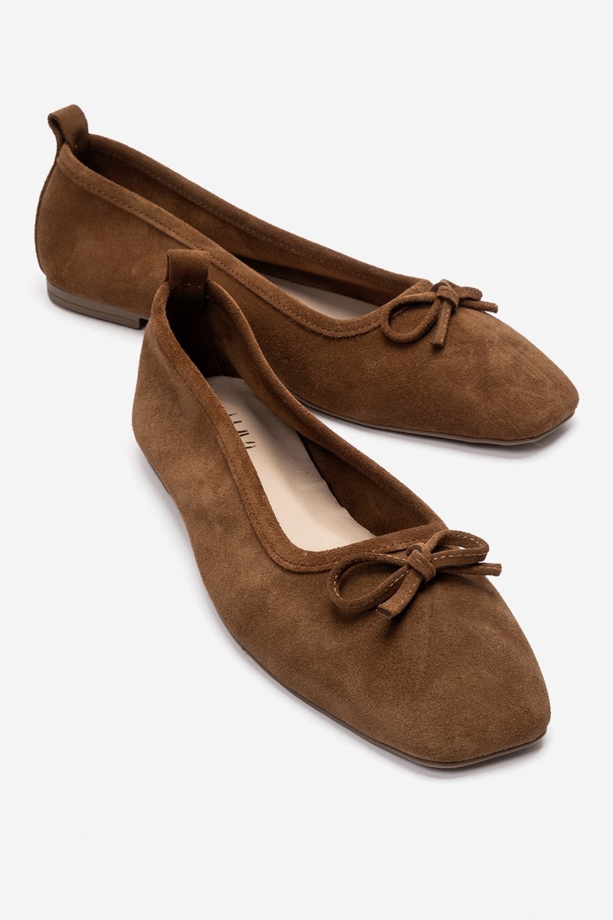 Sosa - Cognac Genuine Leather Square Toe Bow Ballet Flat – front three-quarter view showing bow, leather, Vowalisse