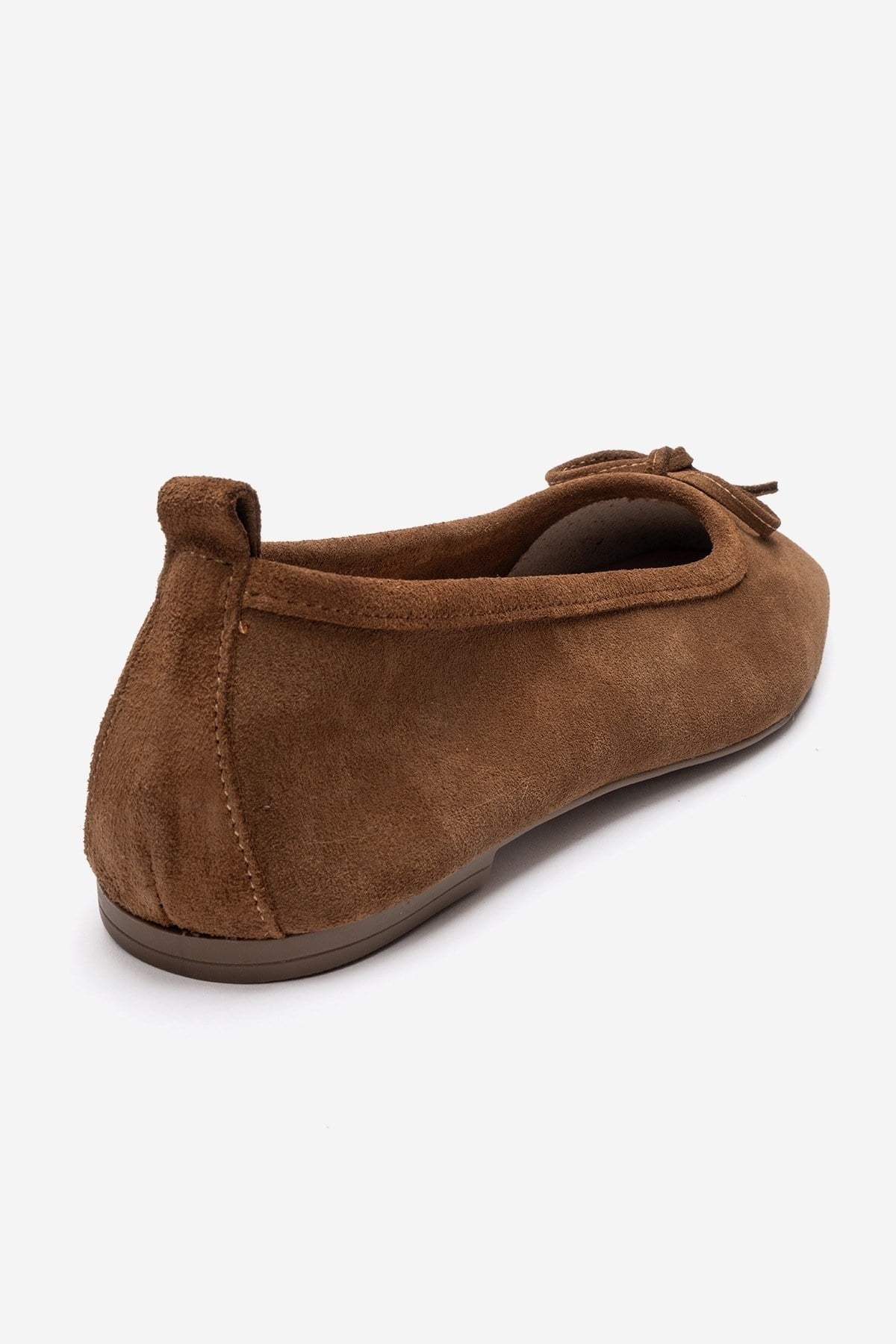 Sosa - Cognac Genuine Leather Square Toe Bow Ballet Flat – back view showing bow, leather, Vowalisse