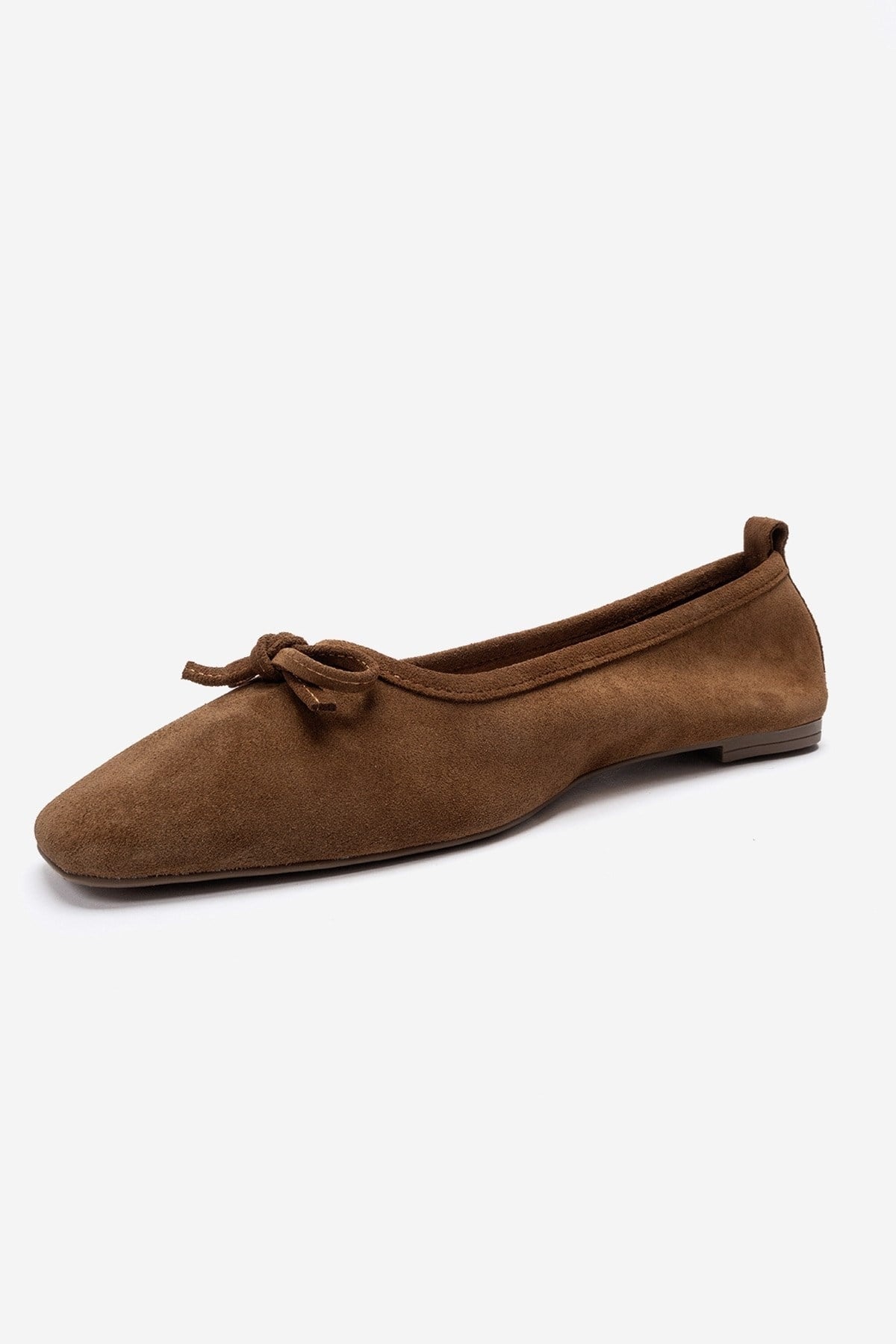 Sosa - Cognac Genuine Leather Square Toe Bow Ballet Flat – top view showing bow, leather, Vowalisse