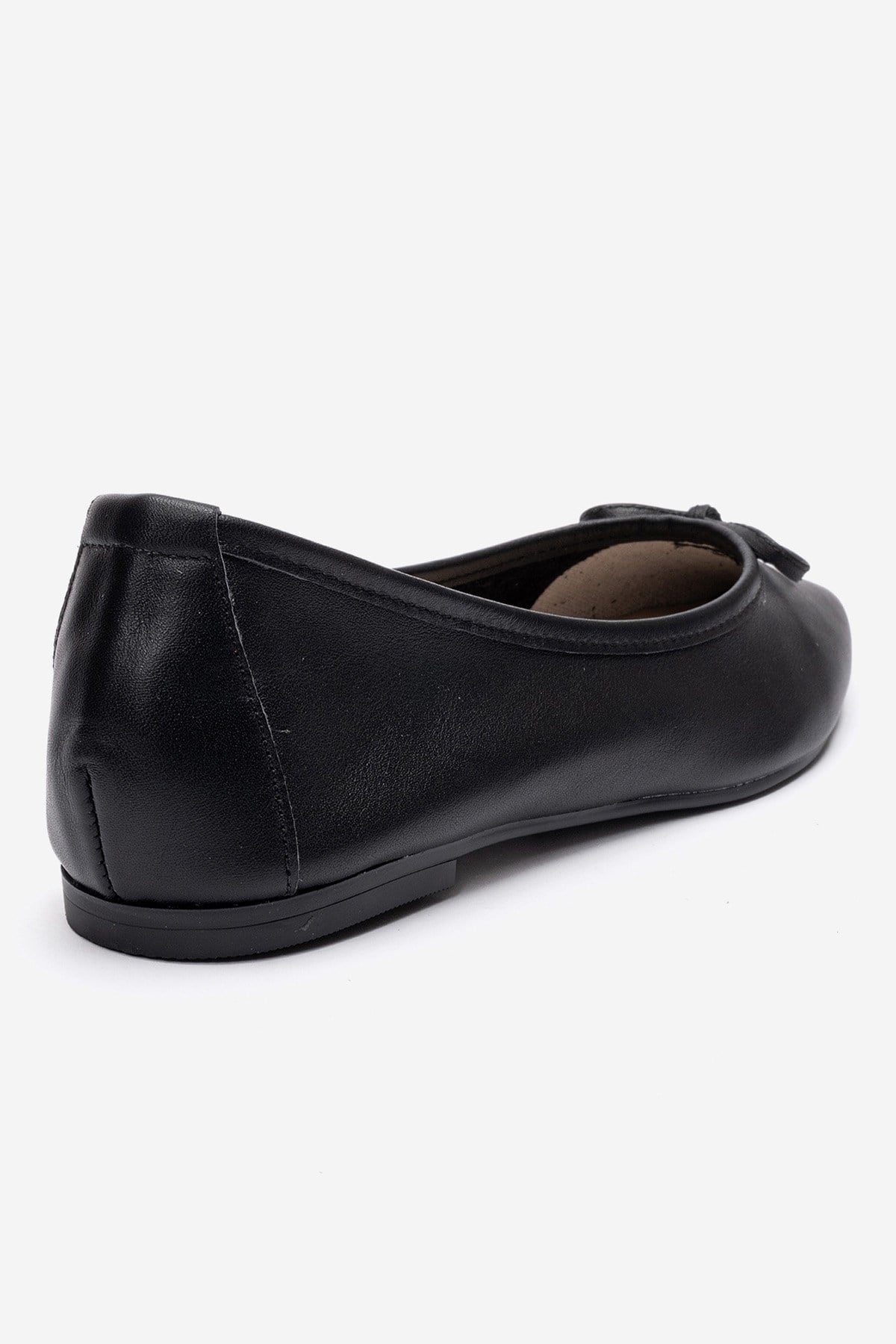 UMIEL - Black Genuine Leather Bow Ballet Flat – back view showing bow, leather, black, Vowalisse