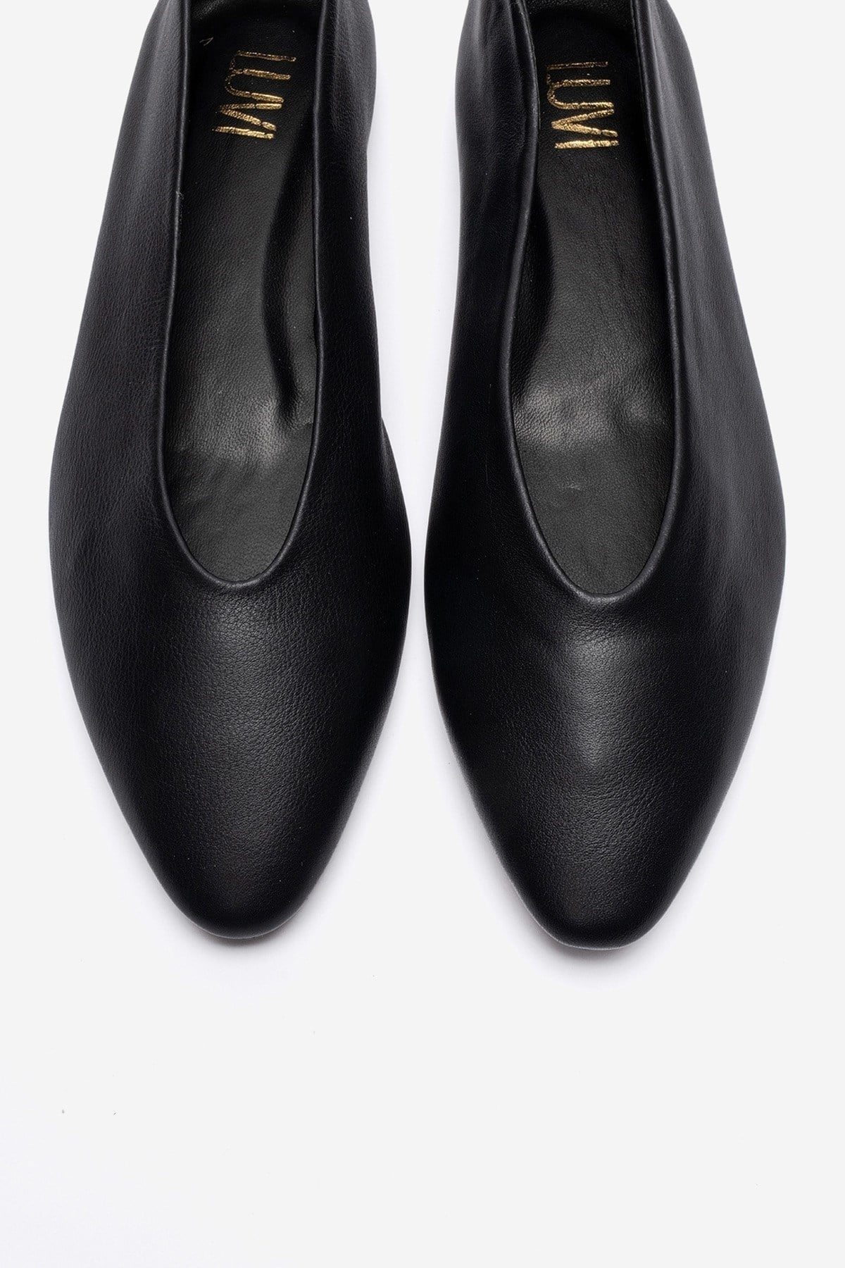 JENAS - Black Genuine Leather Ballet Flat – side view showing leather, black, Vowalisse