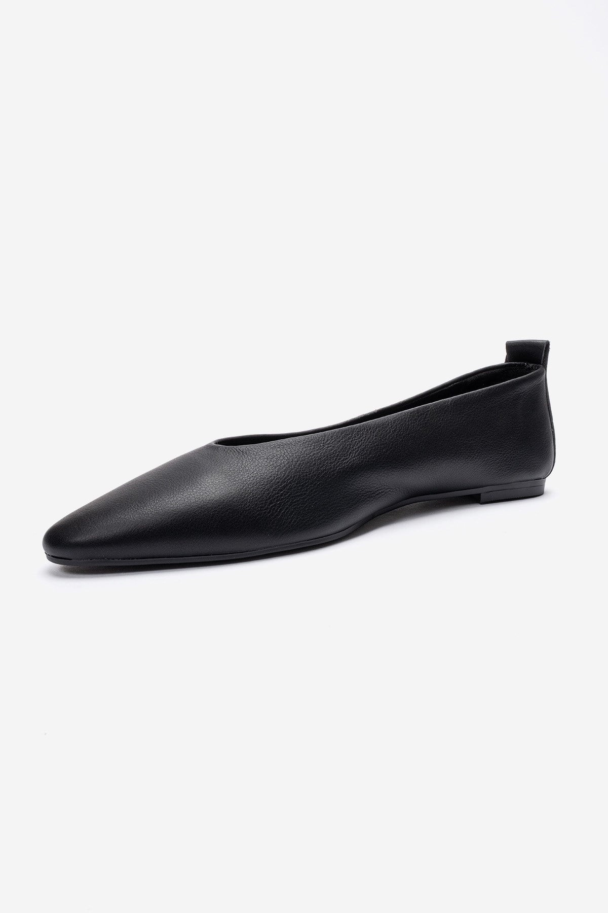 JENAS - Black Genuine Leather Ballet Flat – top view showing leather, black, Vowalisse