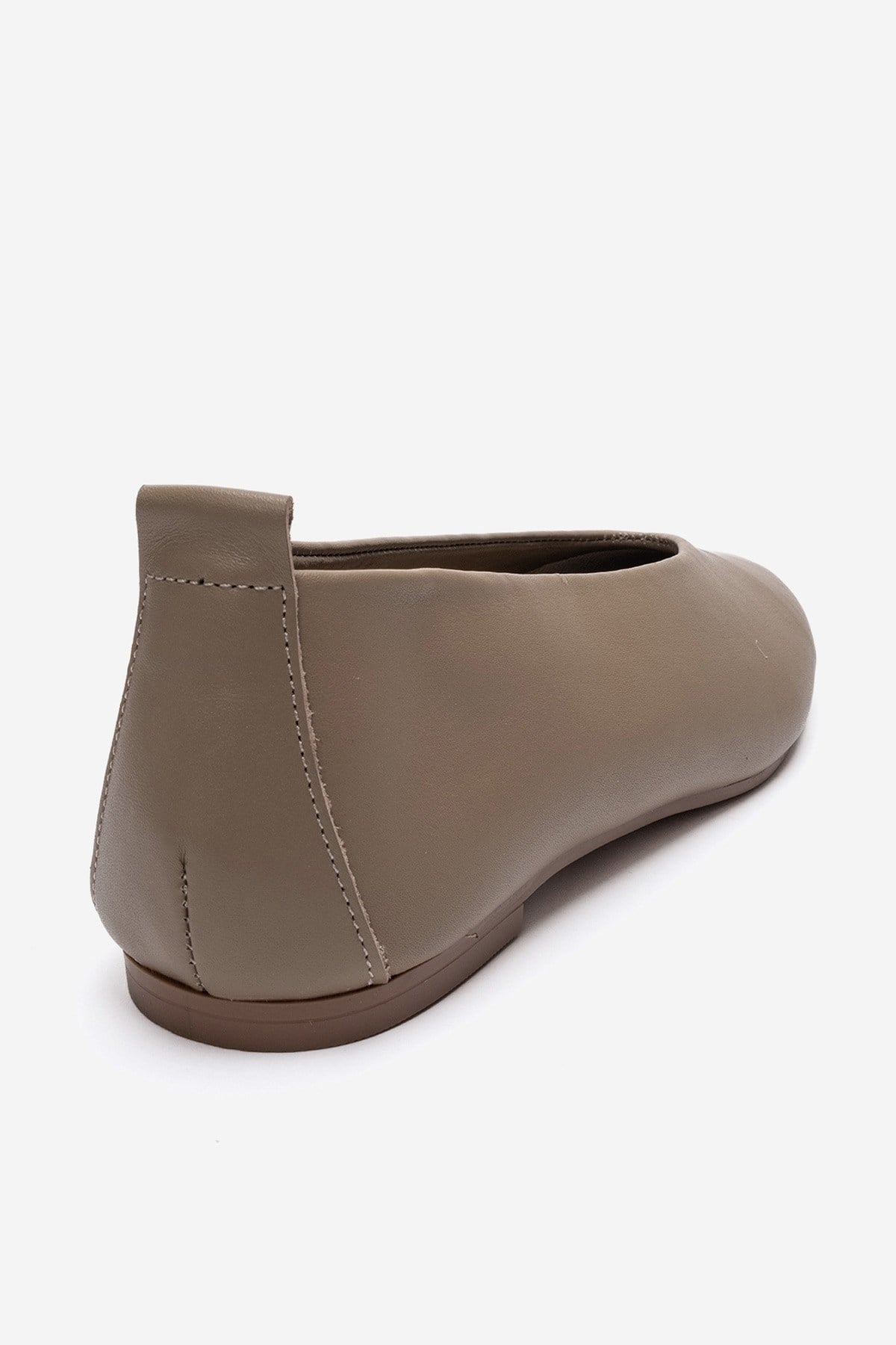 JENAS - Taupe Genuine Leather Ballet Flat – back view showing leather, Vowalisse