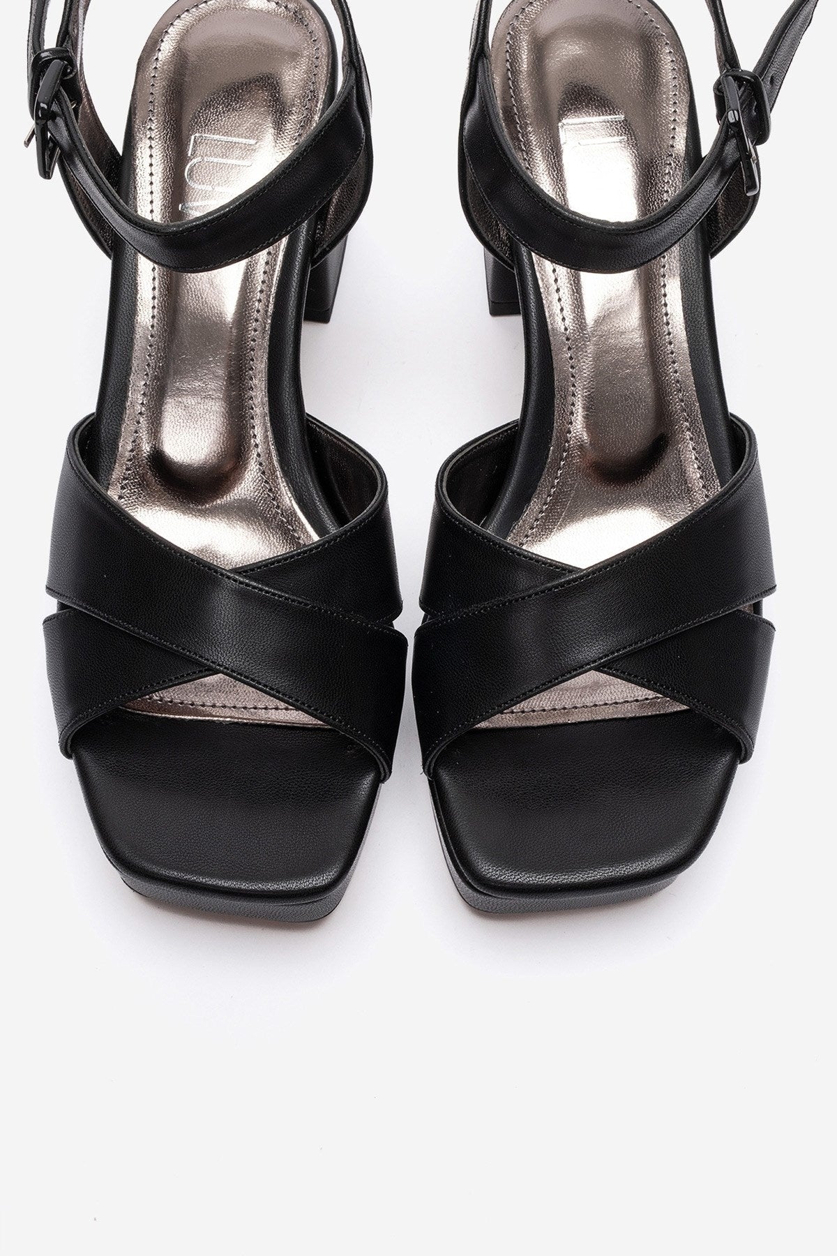 Lisbon - Black Cross Strap Platform Heel – side view showing leather, black, Vowalisse