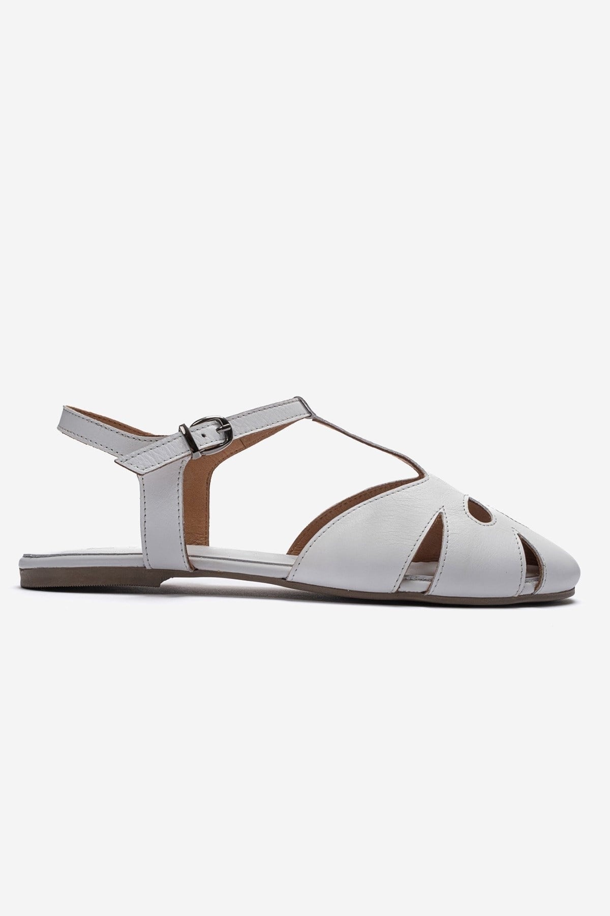 NATHALIE - White Genuine Leather Sandal – heel view showing leather, white, Vowalisse