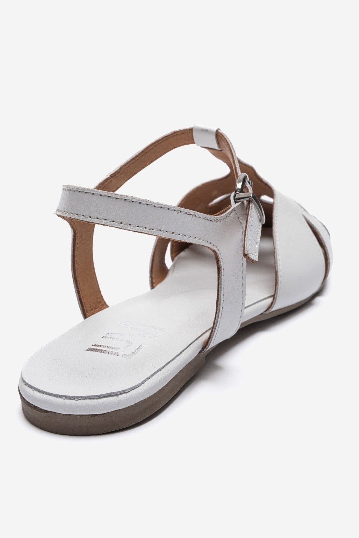 NATHALIE - White Genuine Leather Sandal – back view showing leather, white, Vowalisse