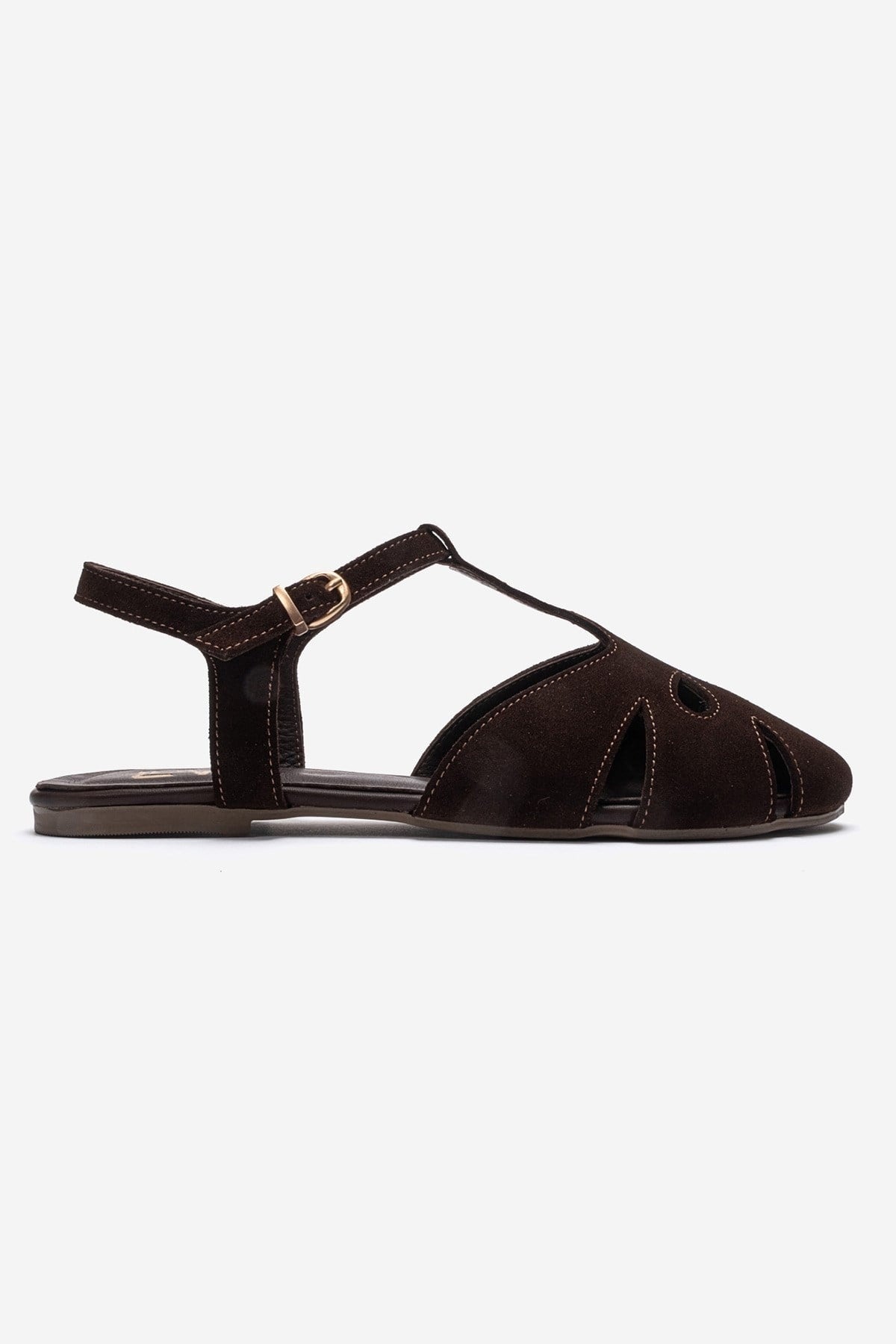 NATHALIE - Brown Genuine Leather Sandal – heel view showing leather, suede, Vowalisse