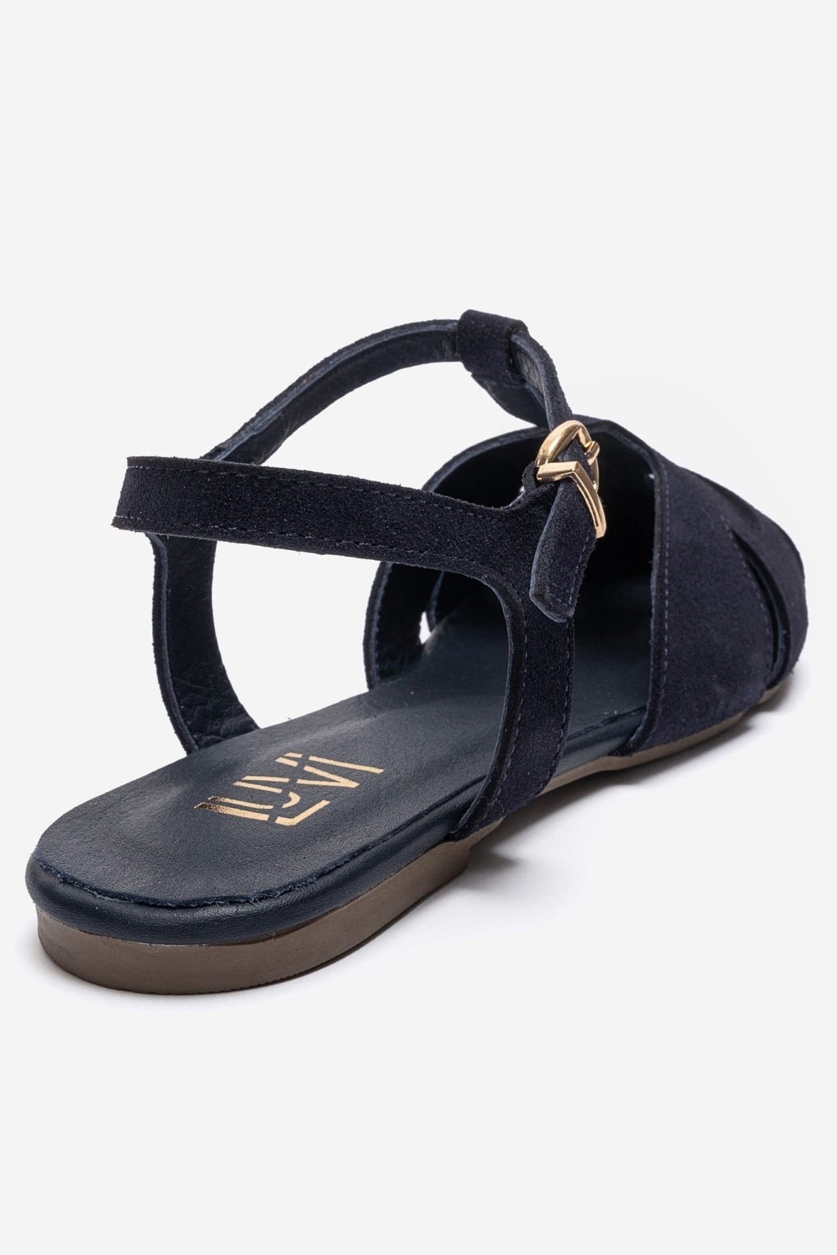 NATHALIE - Navy Genuine Leather Sandal – back view showing leather, suede, Vowalisse