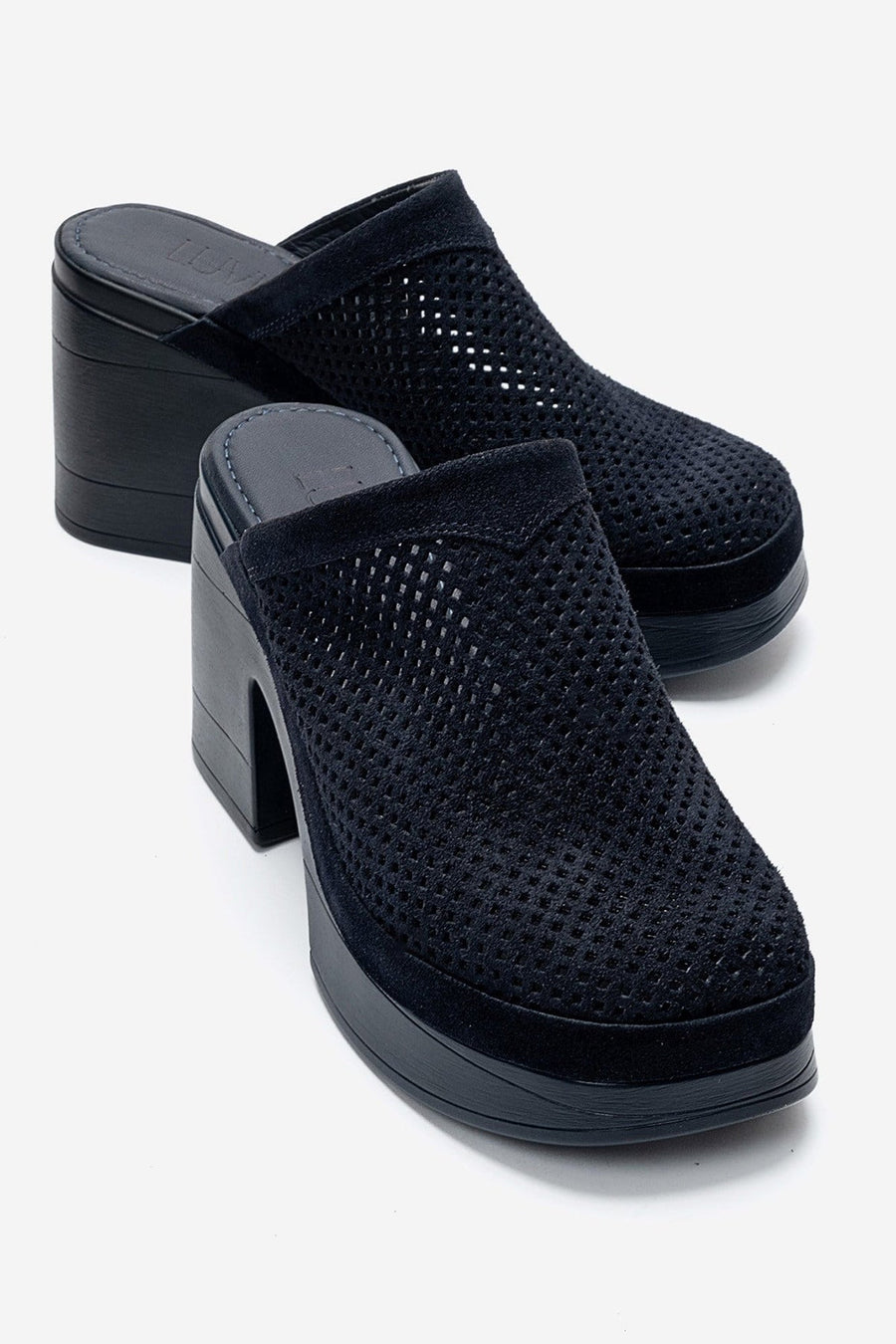 DEJAS - Navy Genuine Leather Platform Block Heel Mule