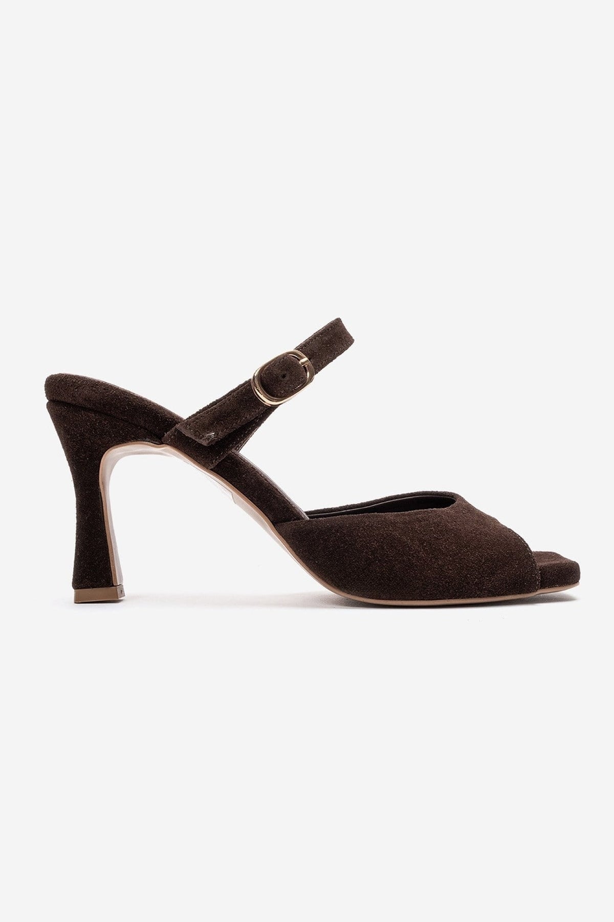 Urael - Brown Suede Genuine Leather Heeled Sandal – heel view showing leather, suede, Vowalisse