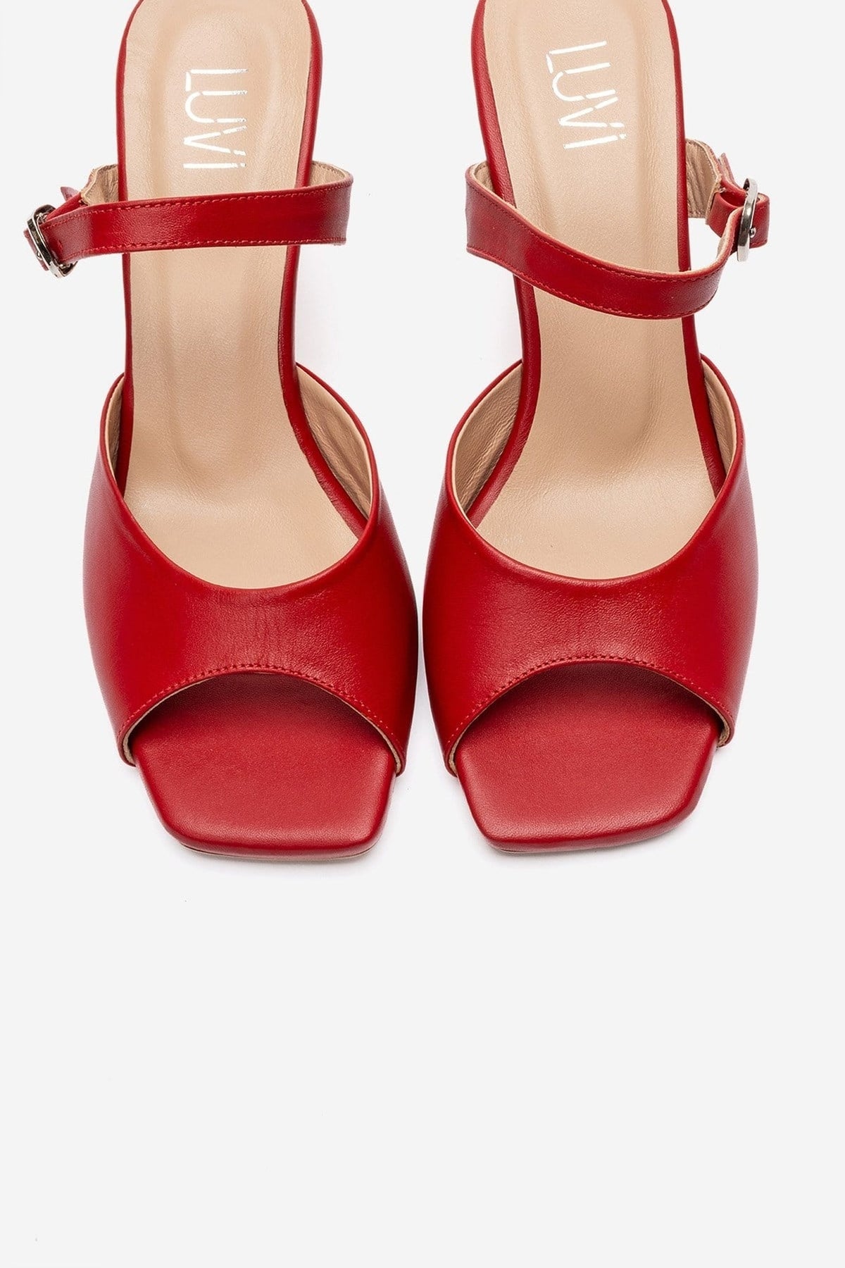 Urael - Red Genuine Leather Heeled Sandal – side view showing leather, red, Vowalisse