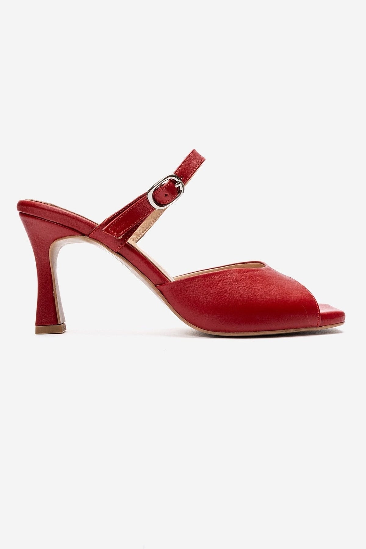 Urael - Red Genuine Leather Heeled Sandal – heel view showing leather, red, Vowalisse
