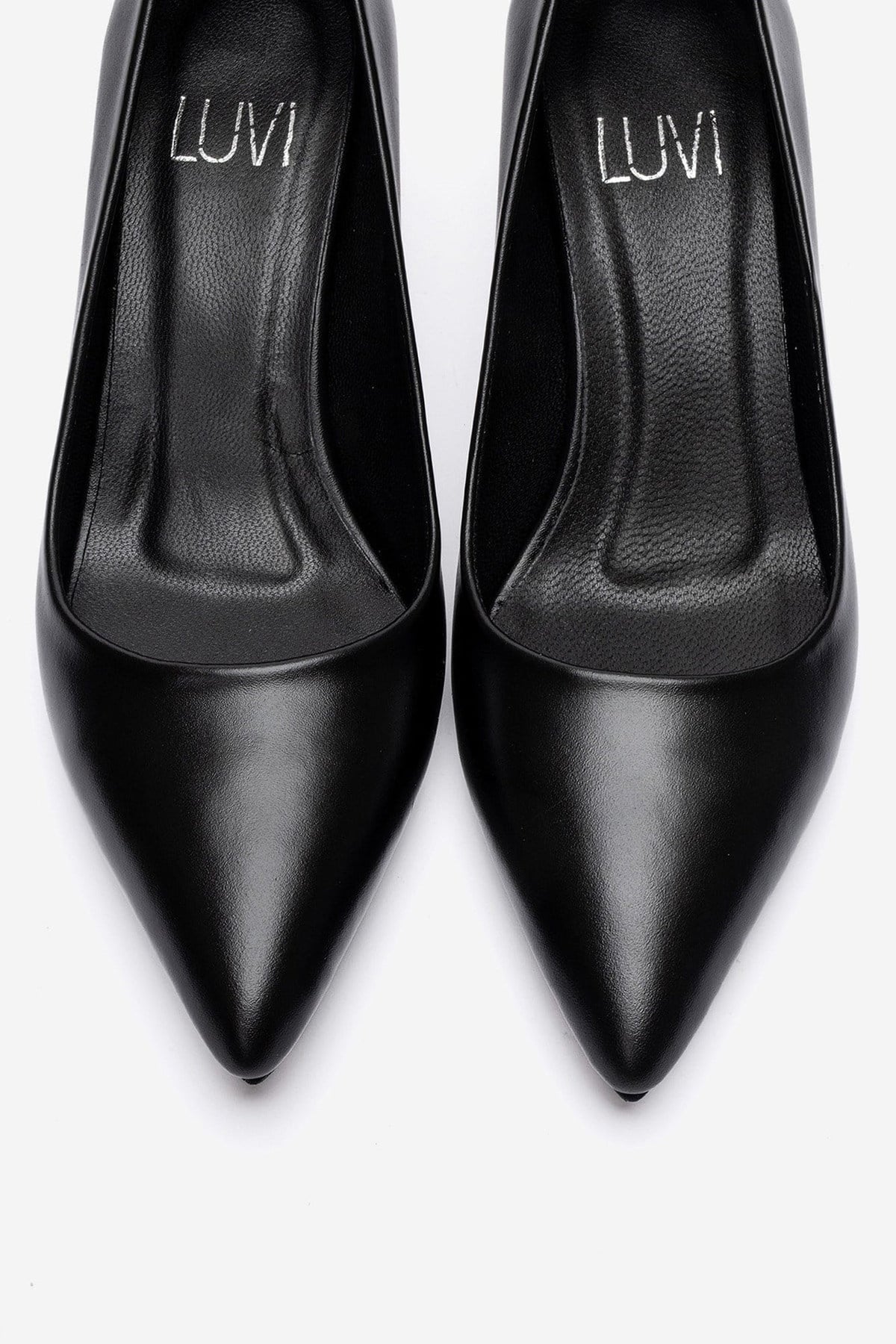 Jalen - Black Genuine Leather Stiletto Pump – side view showing leather, black, Vowalisse