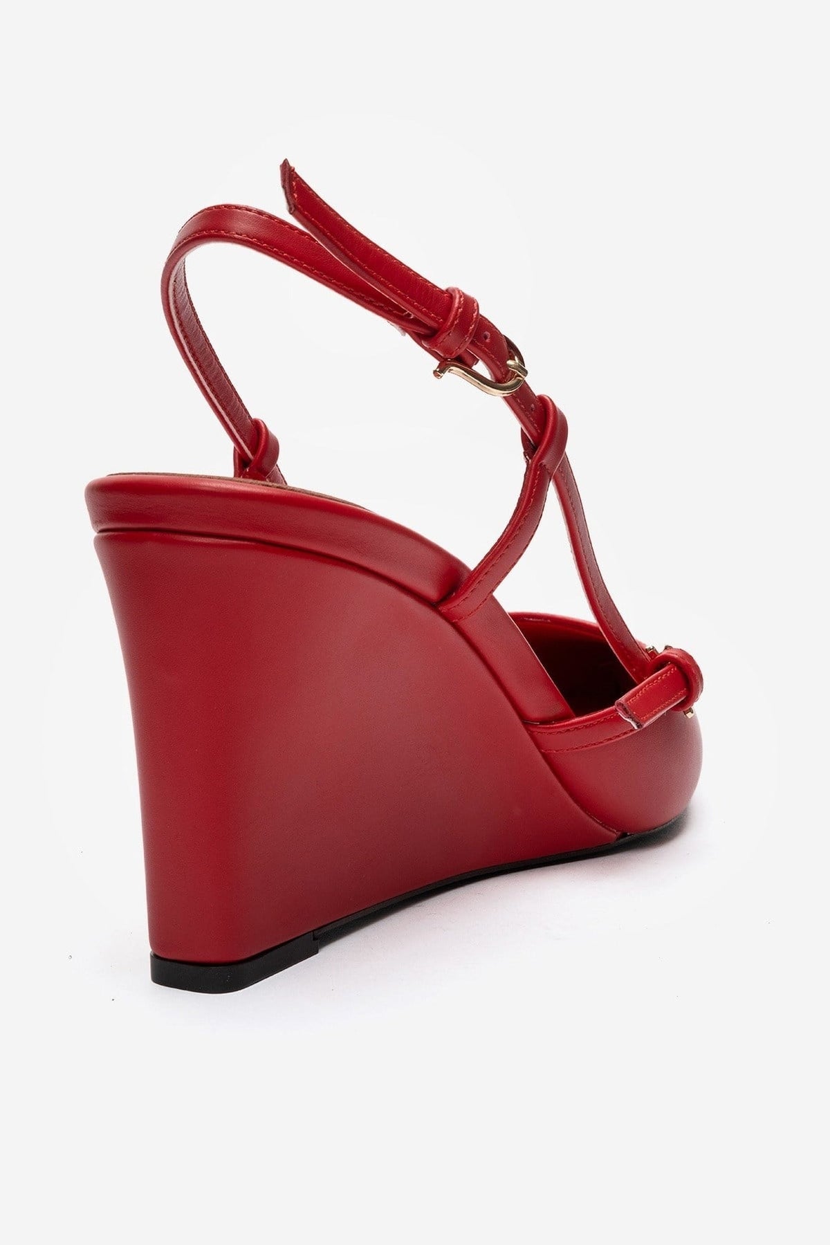 CELIA - Red Pointed Toe Wedge Heel Shoe – back view showing leather, red, Vowalisse
