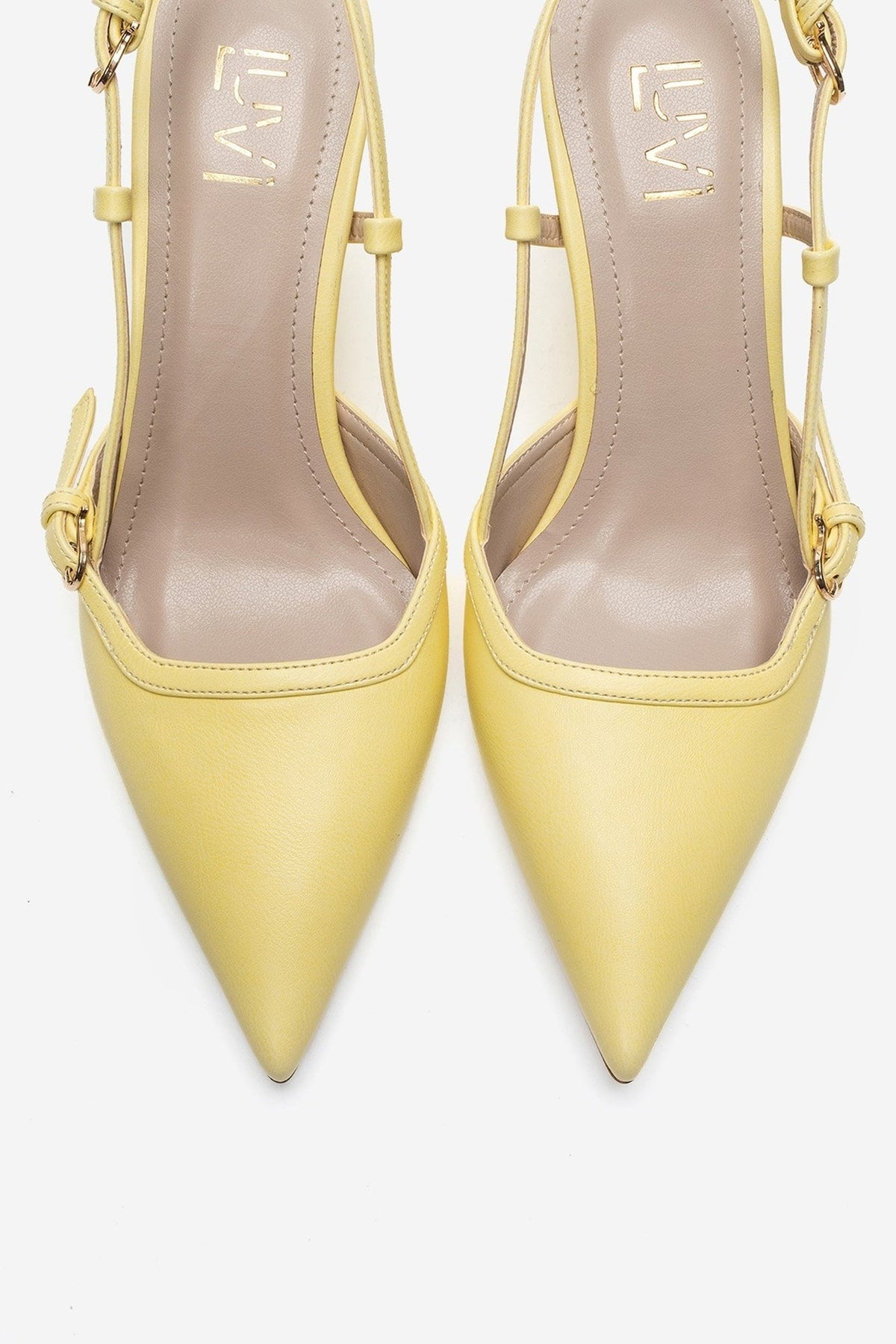 CELIA - Yellow Pointed Toe Wedge Heel Shoe – side view showing leather, Vowalisse