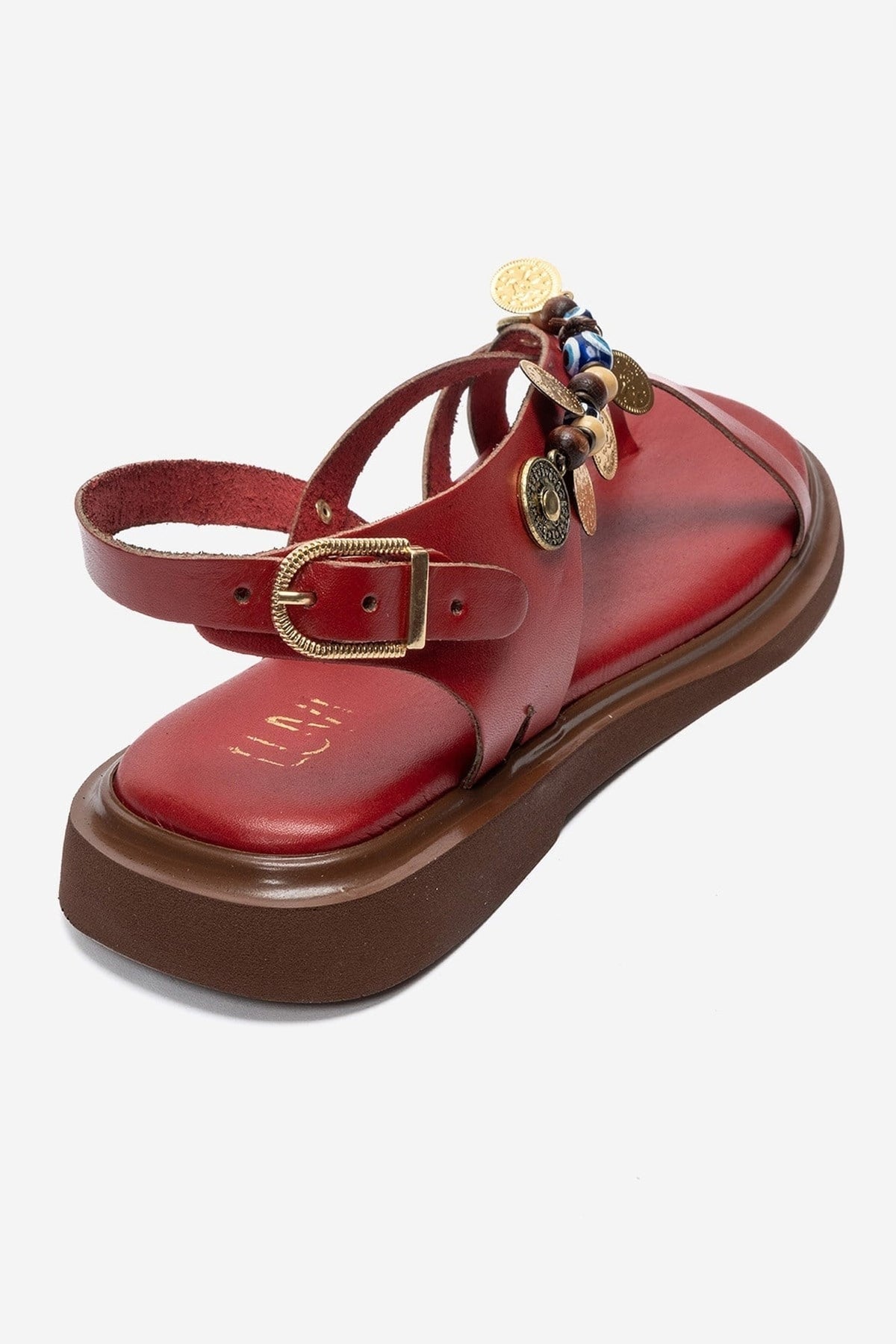 HUSH - Red Genuine Leather Toe-Post Sandal – back view showing leather, red, Vowalisse