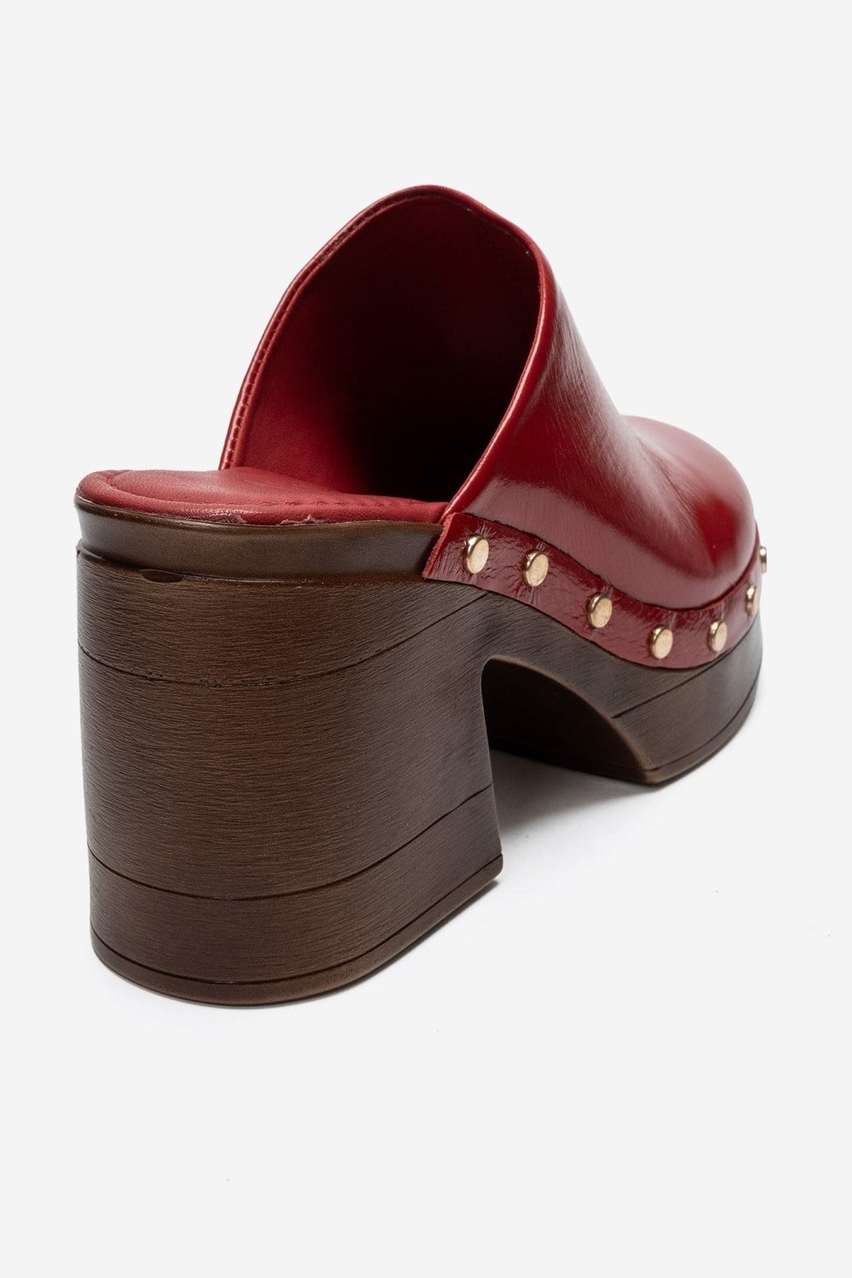 BELLUNE - Red Patent Genuine Leather Platform Mule – back view showing leather, red, Vowalisse