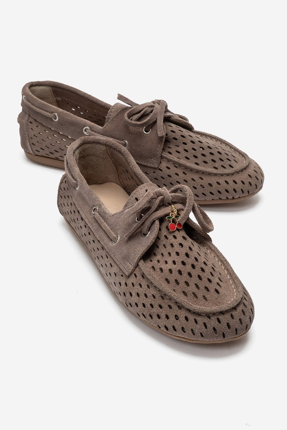 STEVO - Taupe Genuine Leather Lace-Up Loafer – front three-quarter view showing lace, leather, suede, Vowalisse