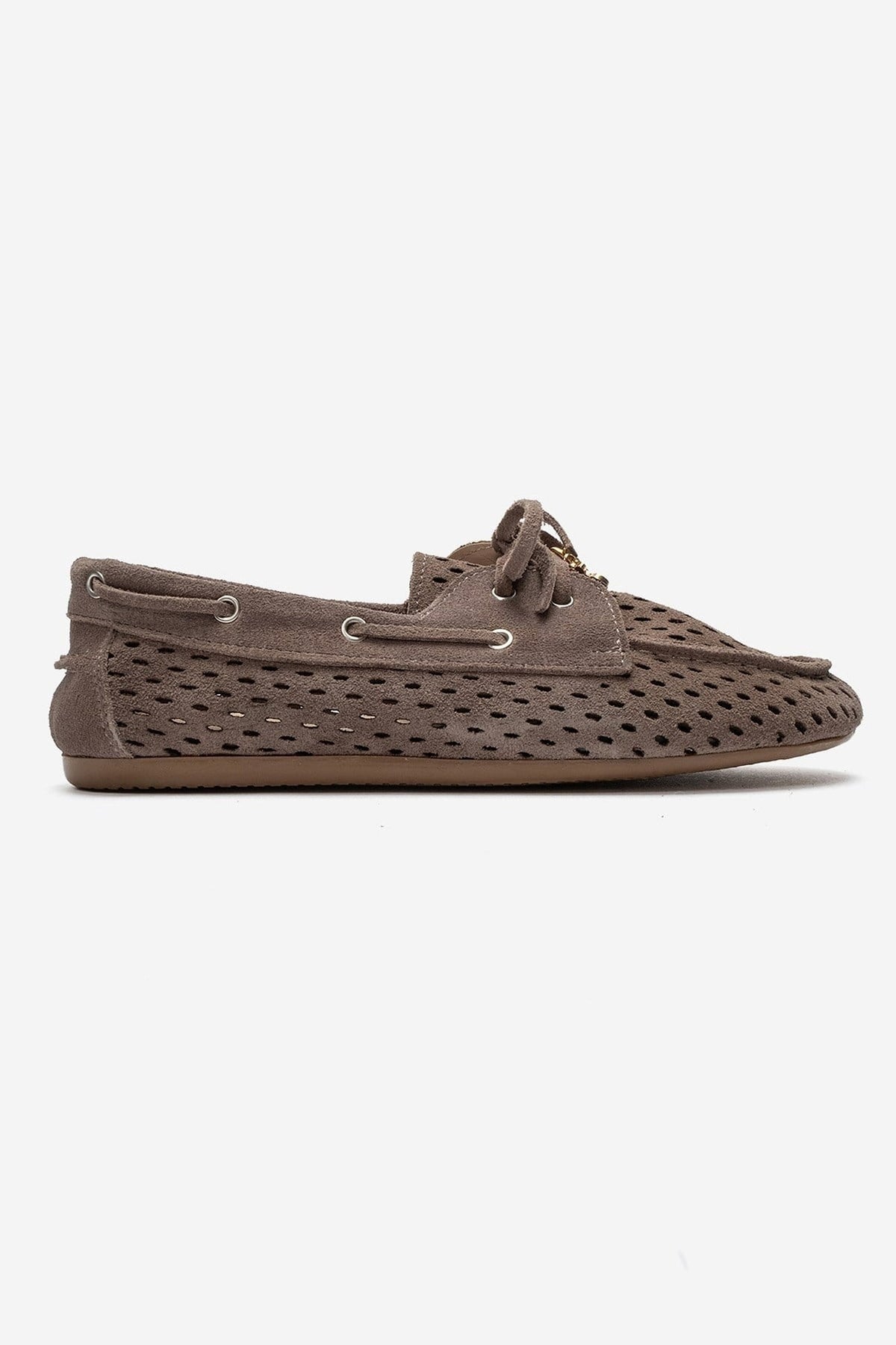 STEVO - Taupe Genuine Leather Lace-Up Loafer – heel view showing lace, leather, suede, Vowalisse