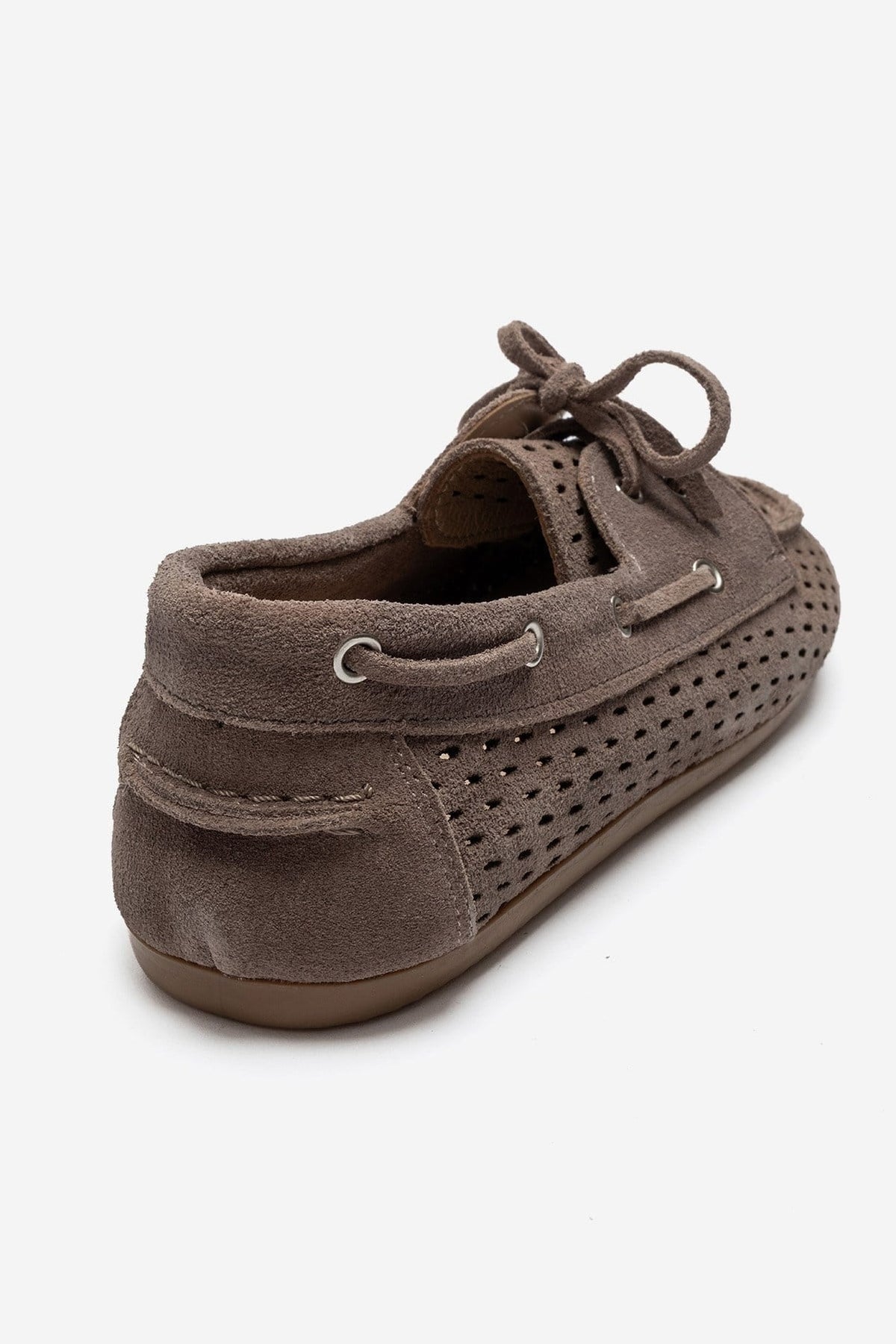 STEVO - Taupe Genuine Leather Lace-Up Loafer – back view showing lace, leather, suede, Vowalisse
