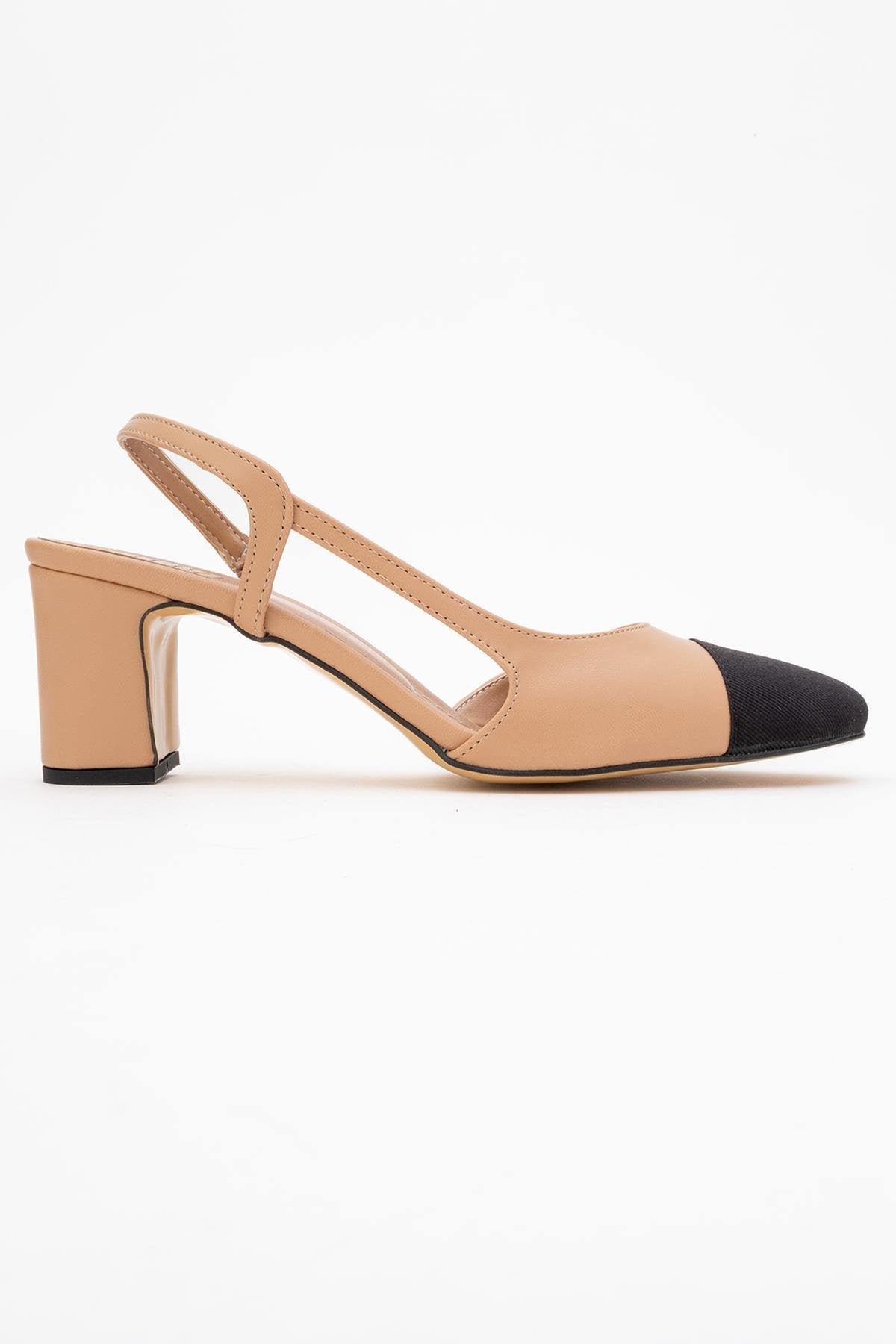 S3 - Beige Black Closed Toe Block Heel Sandal – back view showing leather, black, Vowalisse