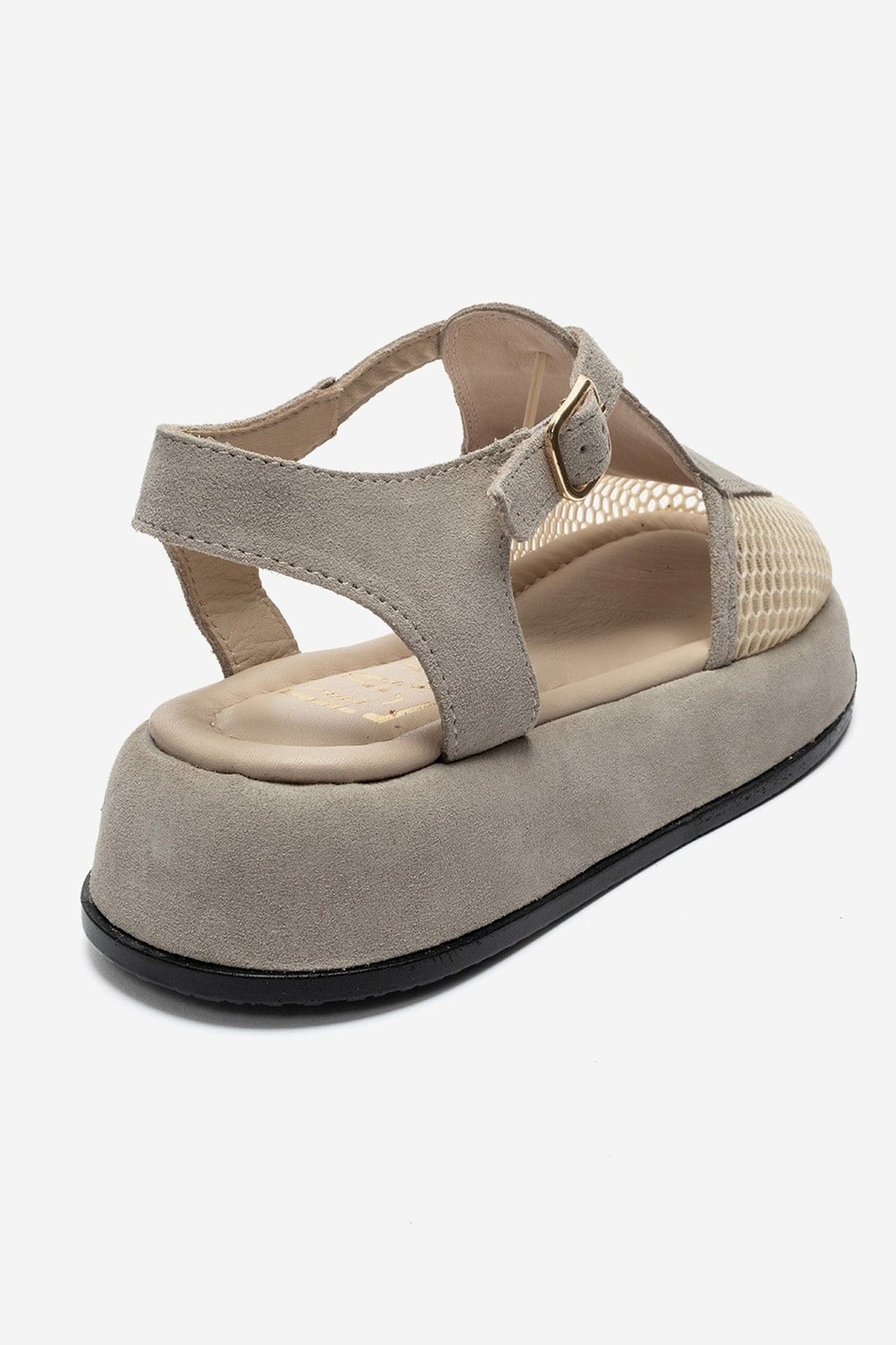 LURELIA - Beige Genuine Leather Platform Sandal – back view showing leather, suede, mesh, Vowalisse