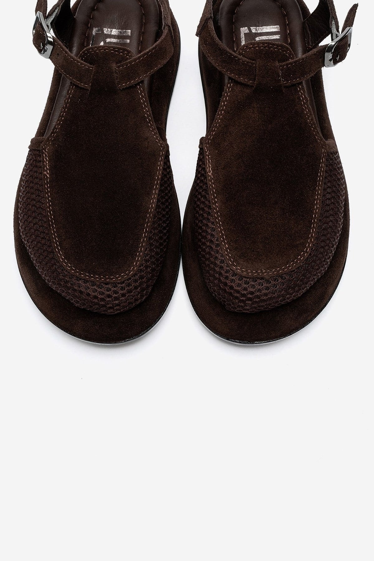 LURELIA - Brown Genuine Leather Platform Sandal – side view showing leather, suede, mesh, Vowalisse