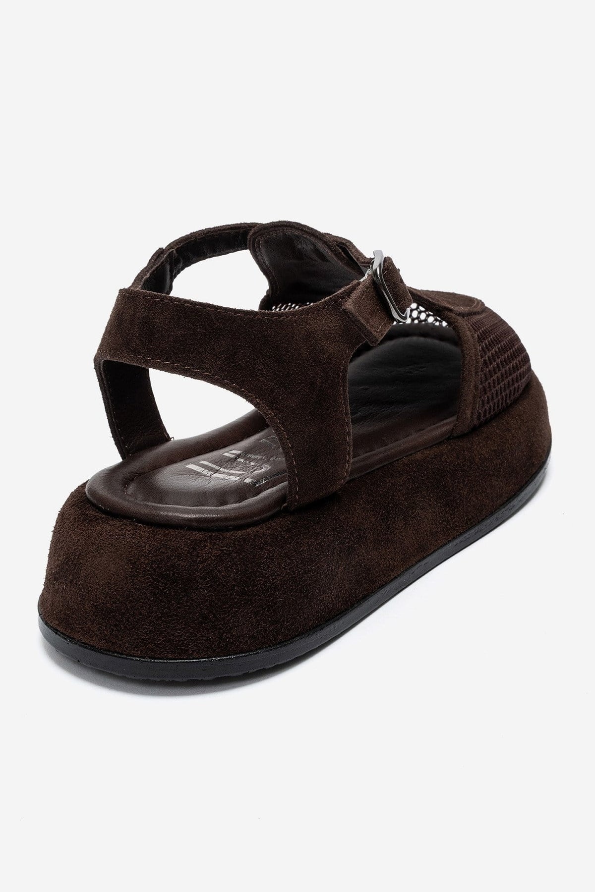 LURELIA - Brown Genuine Leather Platform Sandal – back view showing leather, suede, mesh, Vowalisse